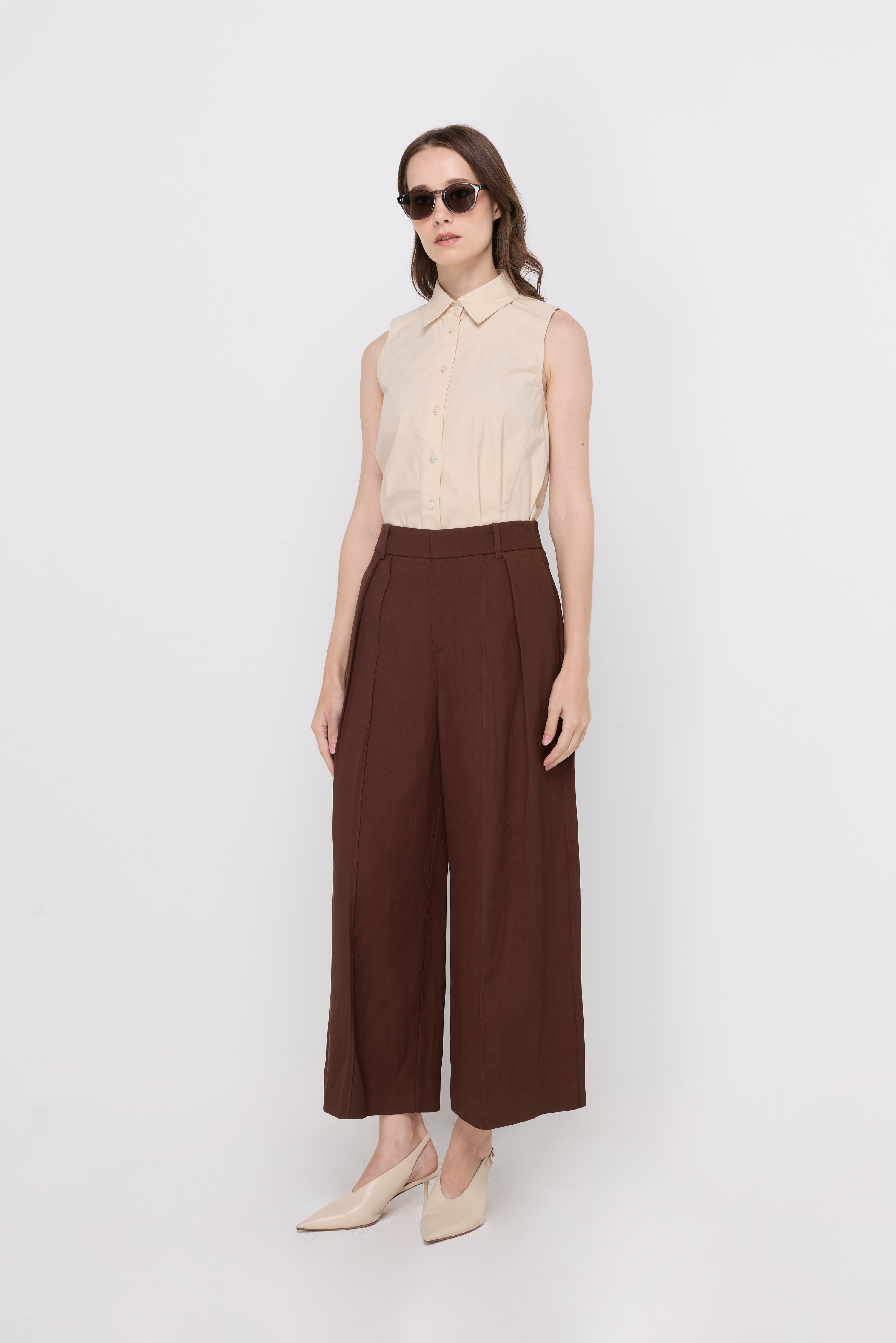 PLEATED WIDE-LEG CULOTTE TROUSERS