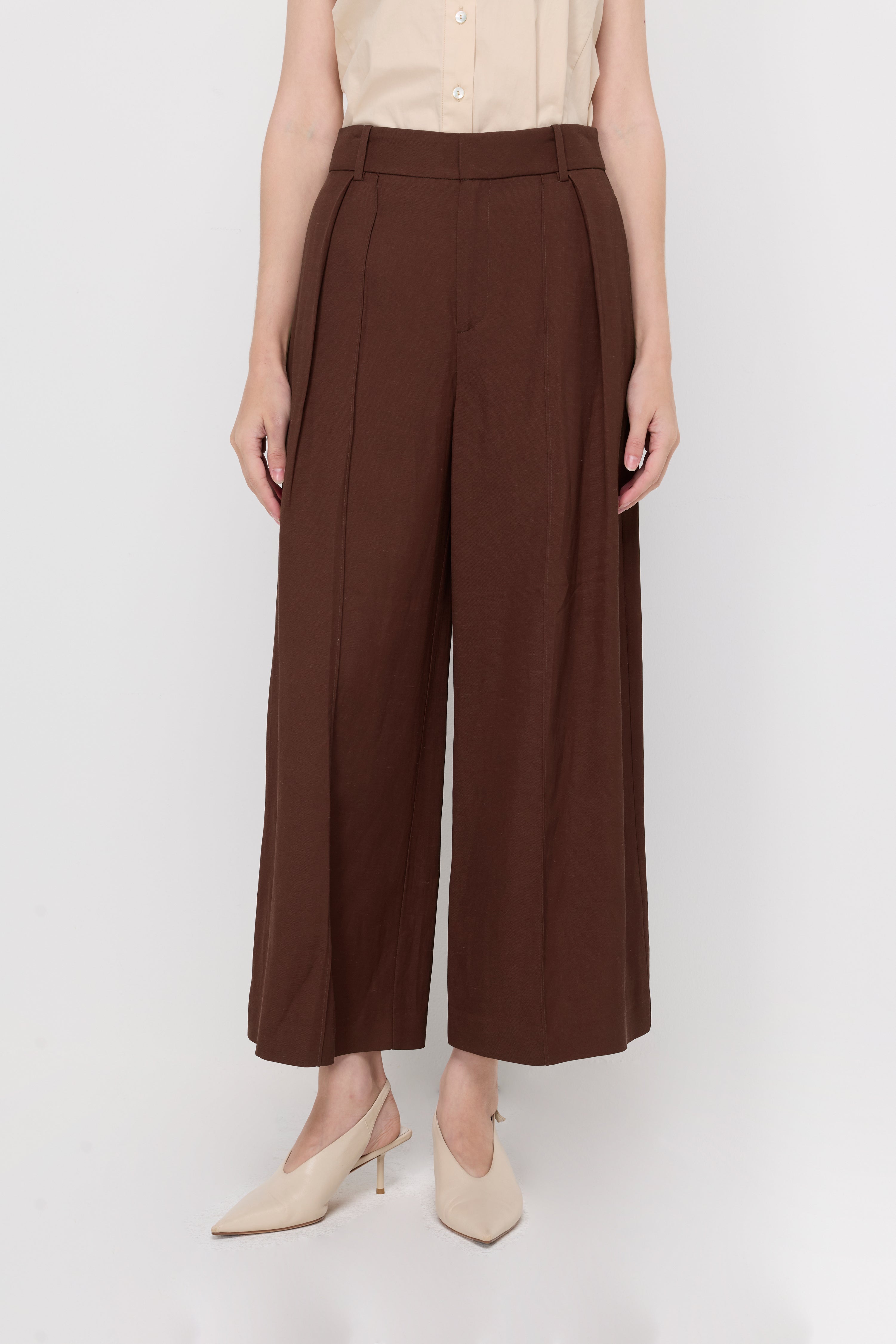 PLEATED WIDE-LEG CULOTTE TROUSERS