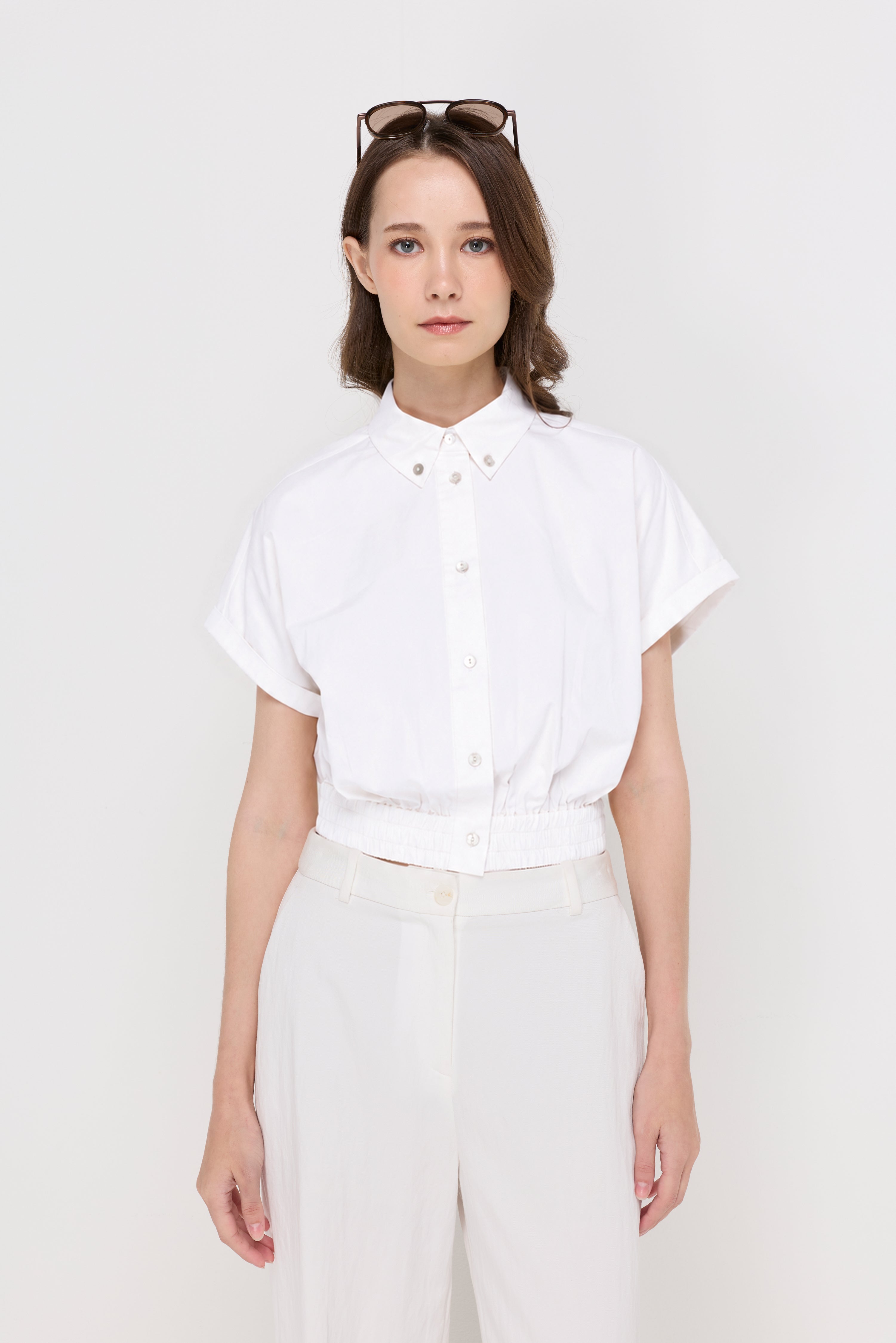 ELASTIC HEM CROPPED POLO SHIRT