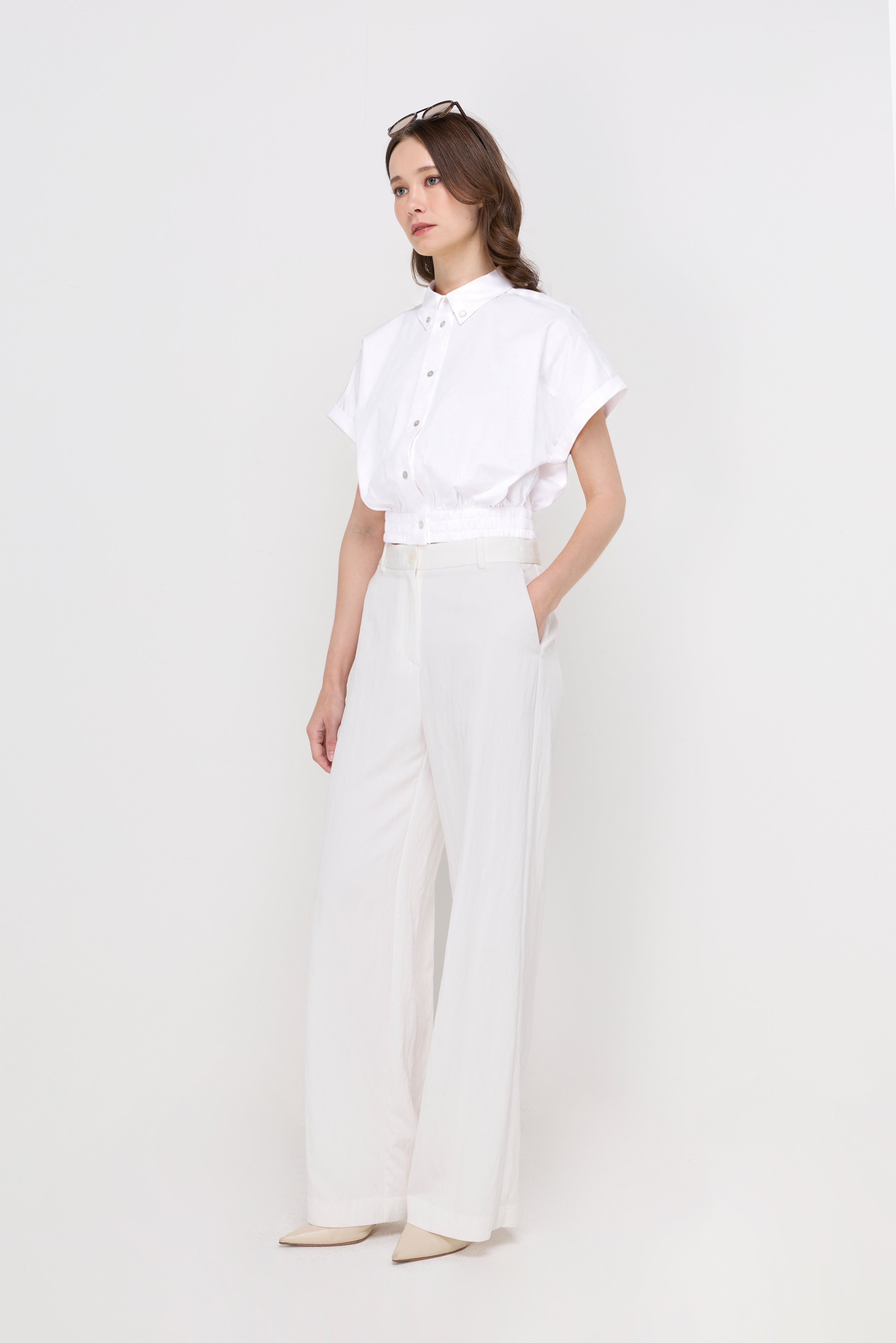 ELASTIC HEM CROPPED POLO SHIRT