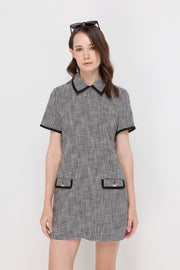 HOUNDSTOOTH CONTRAST-COLLAR KNIT DRESS