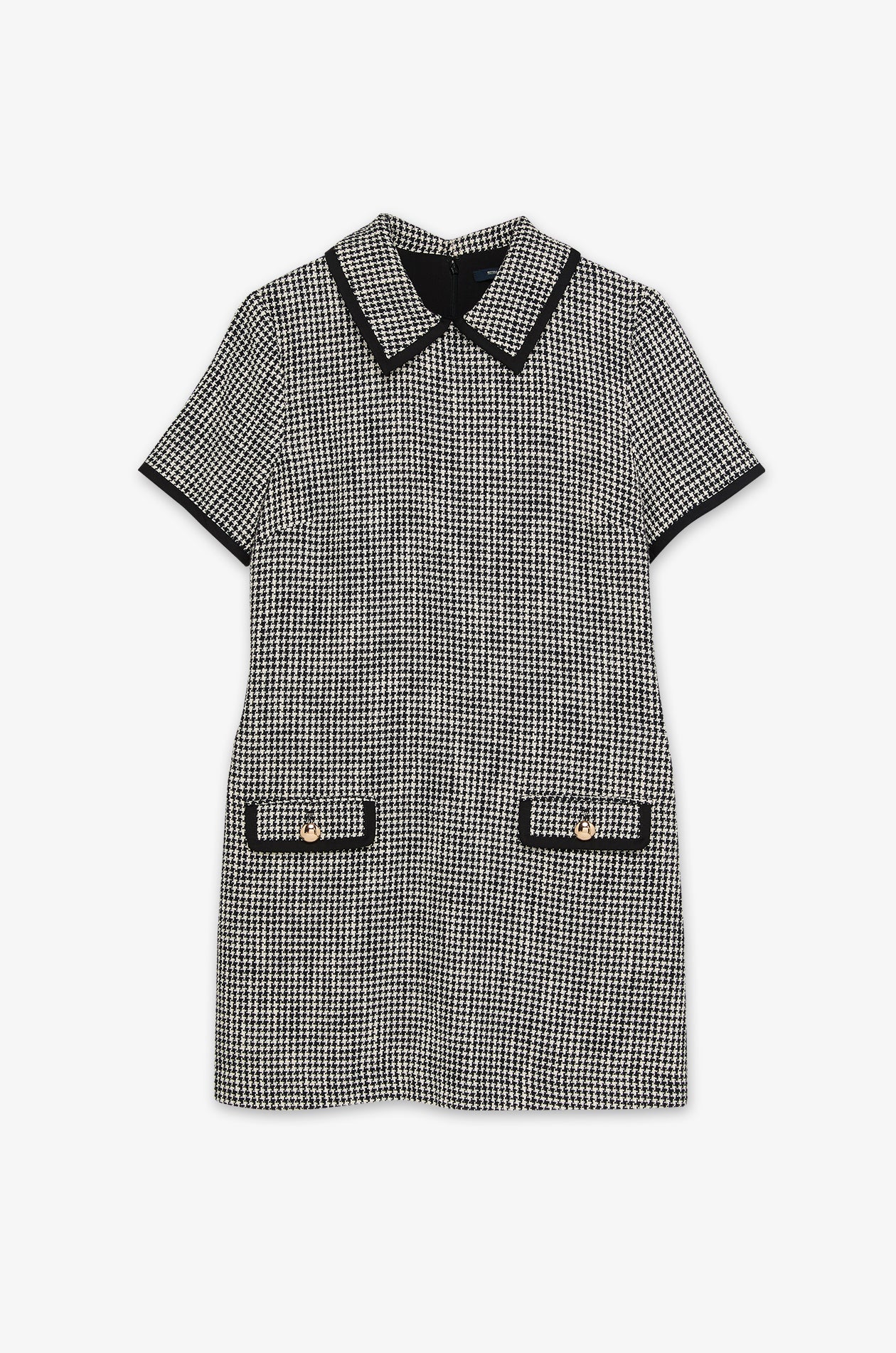 HOUNDSTOOTH CONTRAST-COLLAR KNIT DRESS