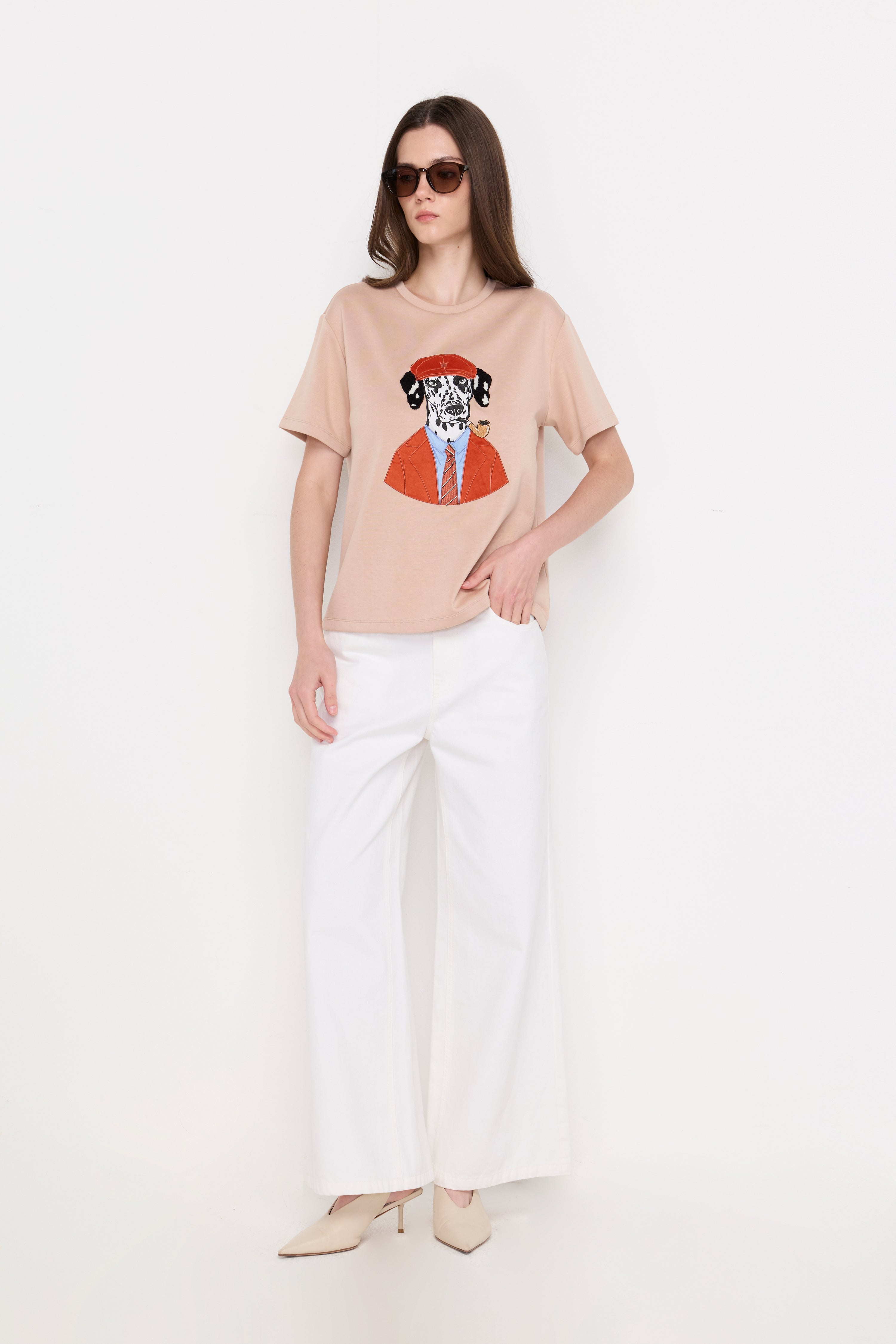 เสื้อยืดถักลายสุนัขสไตล์วินเทจ