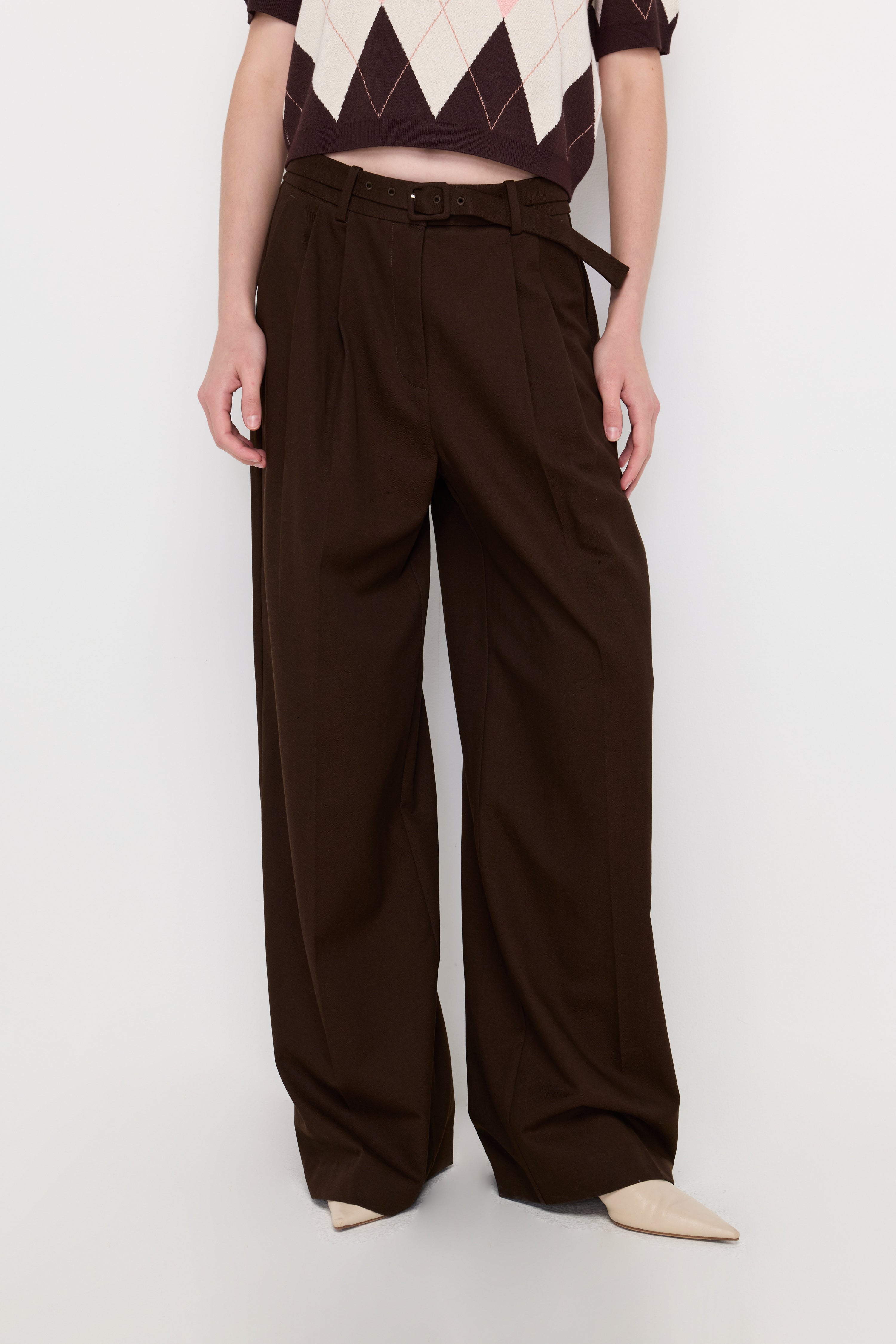 DOUBLE-RING BELTED WIDE-LEG TROUSERS