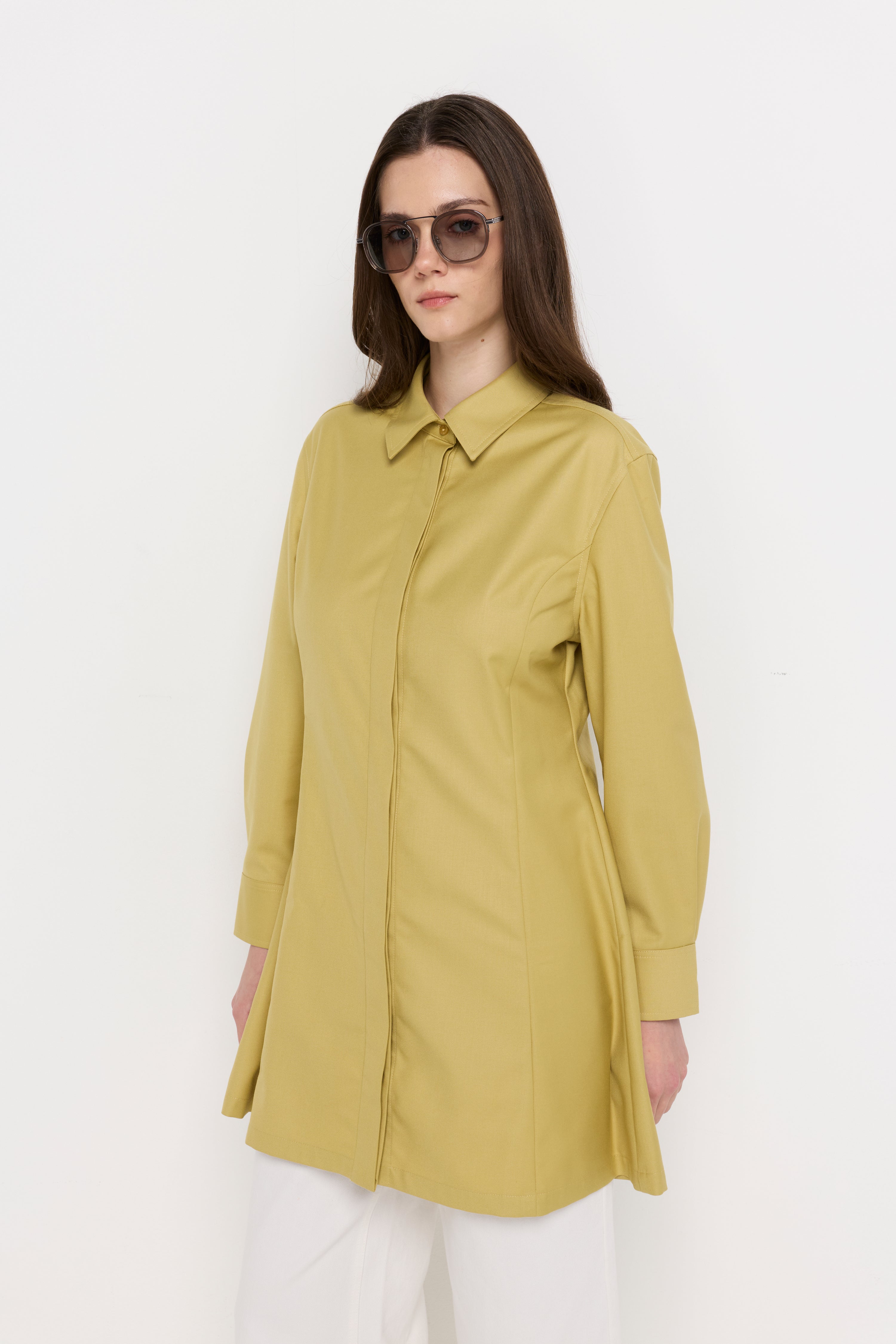 TEXTURED A-LINE SHIRT DRESS