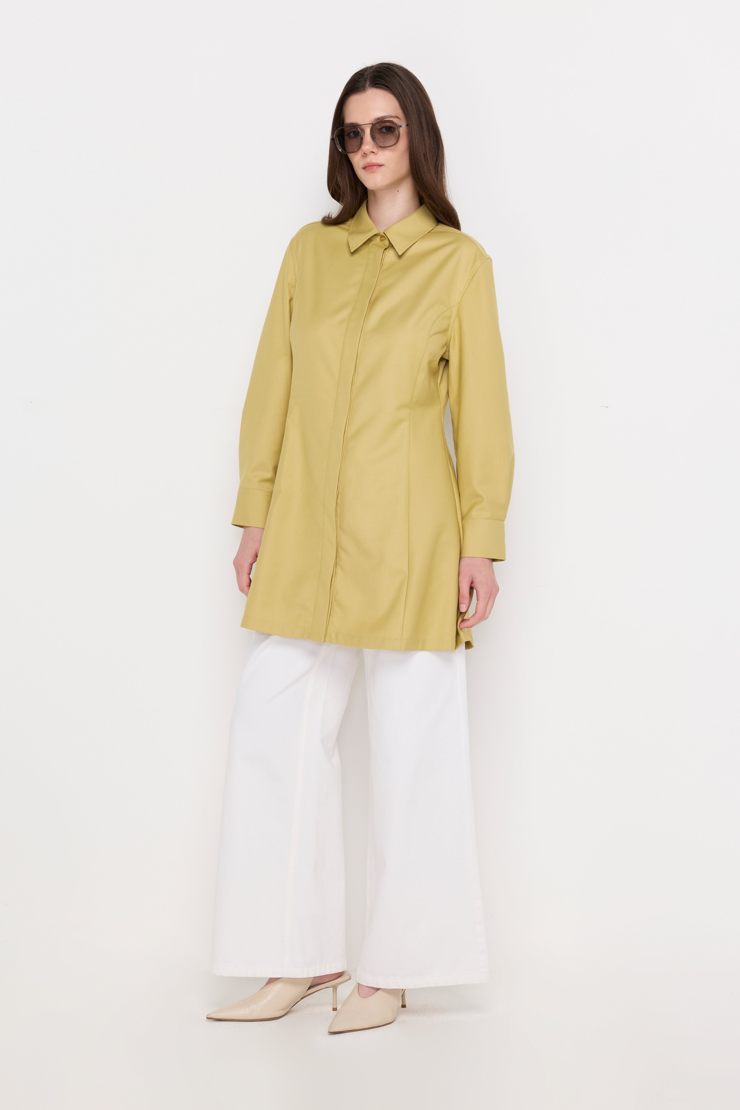 TEXTURED A-LINE SHIRT DRESS