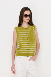 STRIPED BUTTON-FRONT KNIT VEST