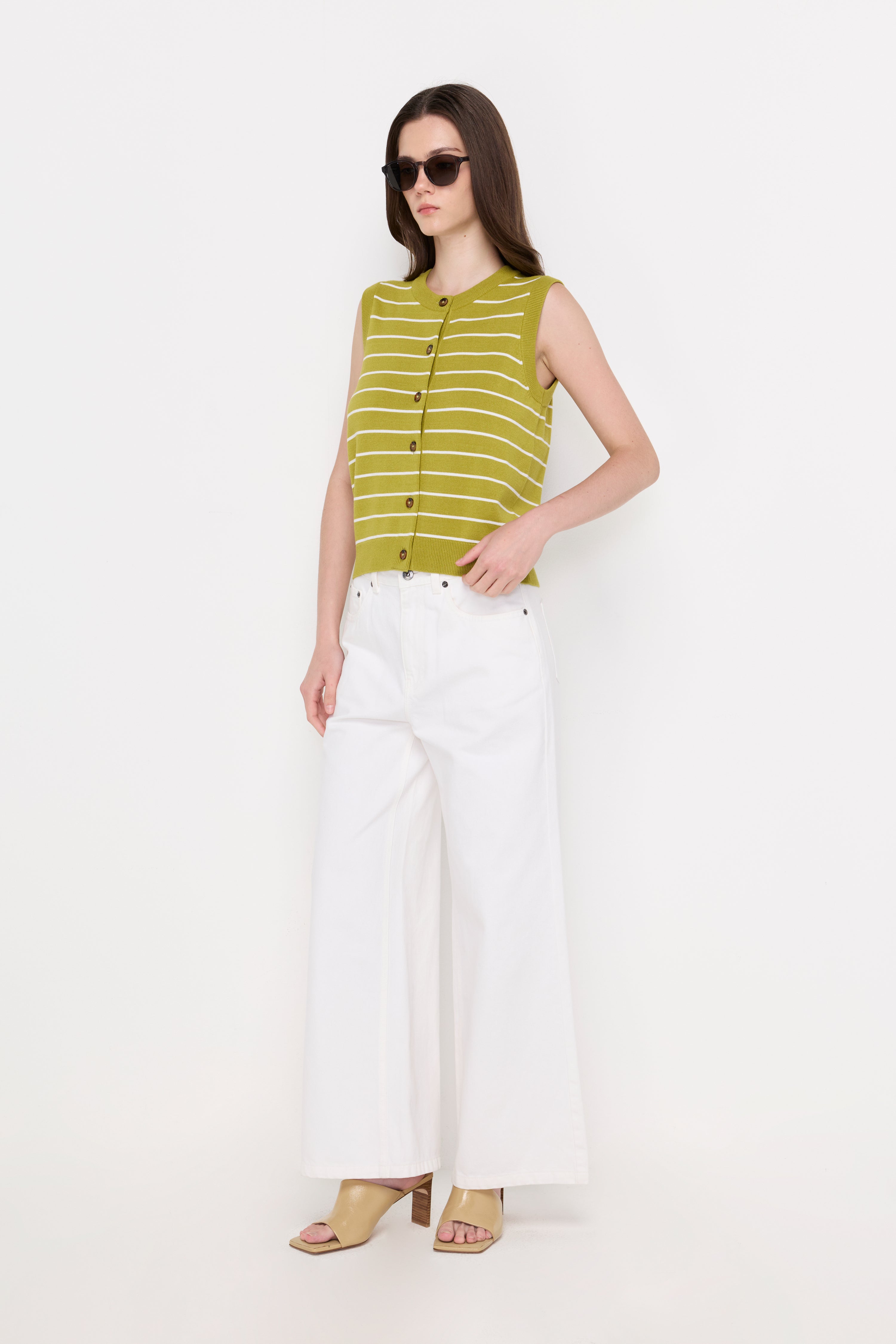 STRIPED BUTTON-FRONT KNIT VEST
