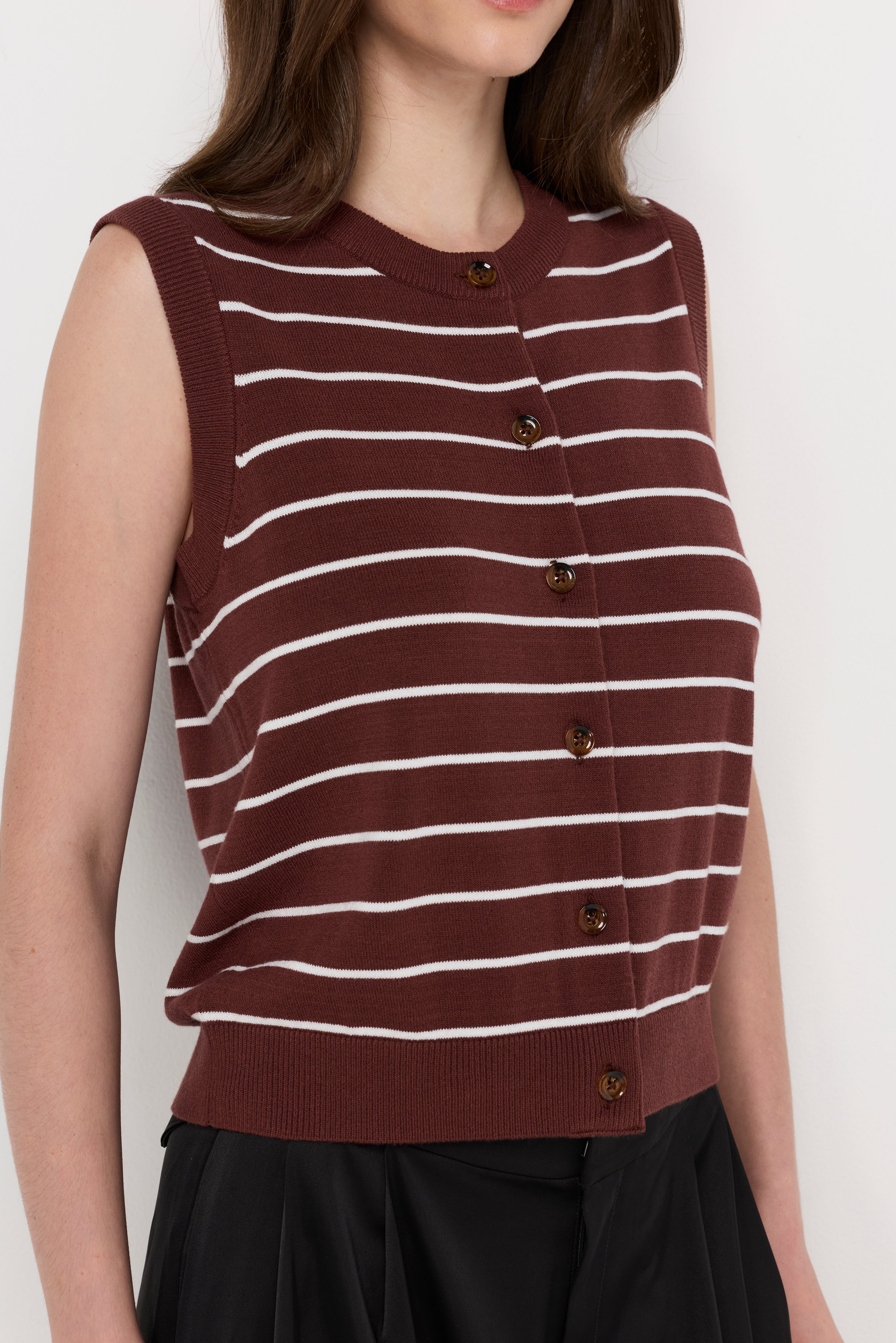 STRIPED BUTTON-FRONT KNIT VEST