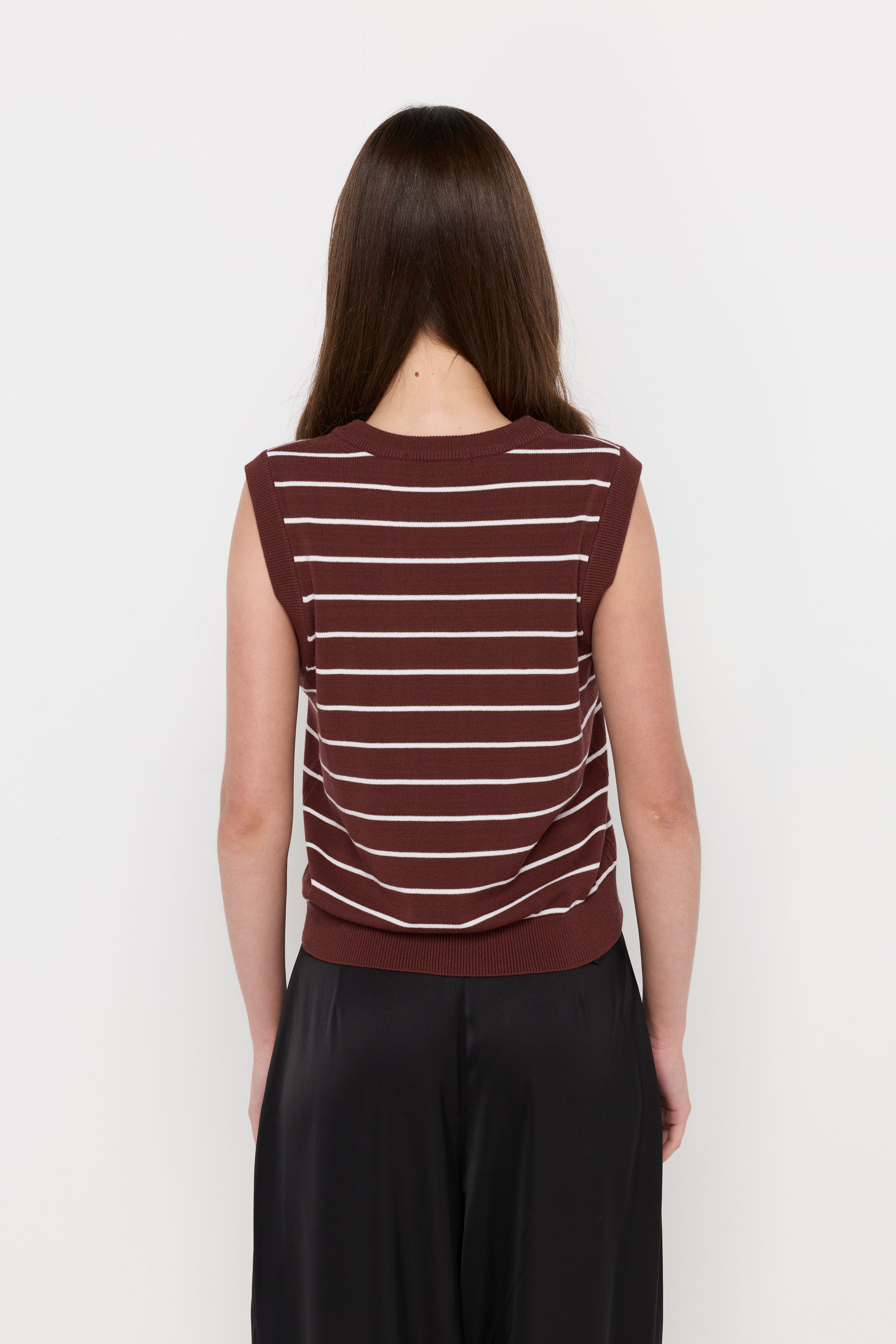 STRIPED BUTTON-FRONT KNIT VEST