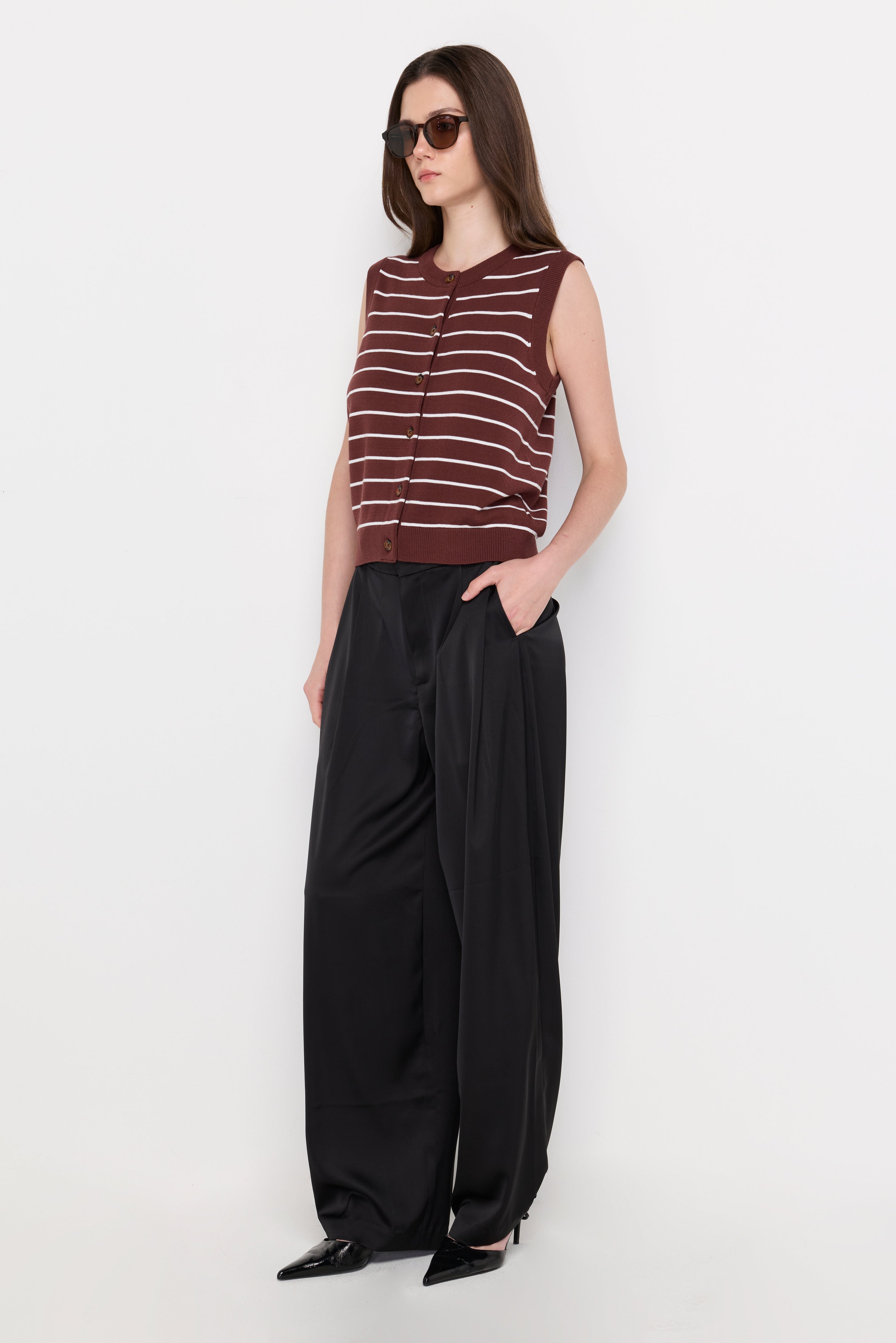 STRIPED BUTTON-FRONT KNIT VEST