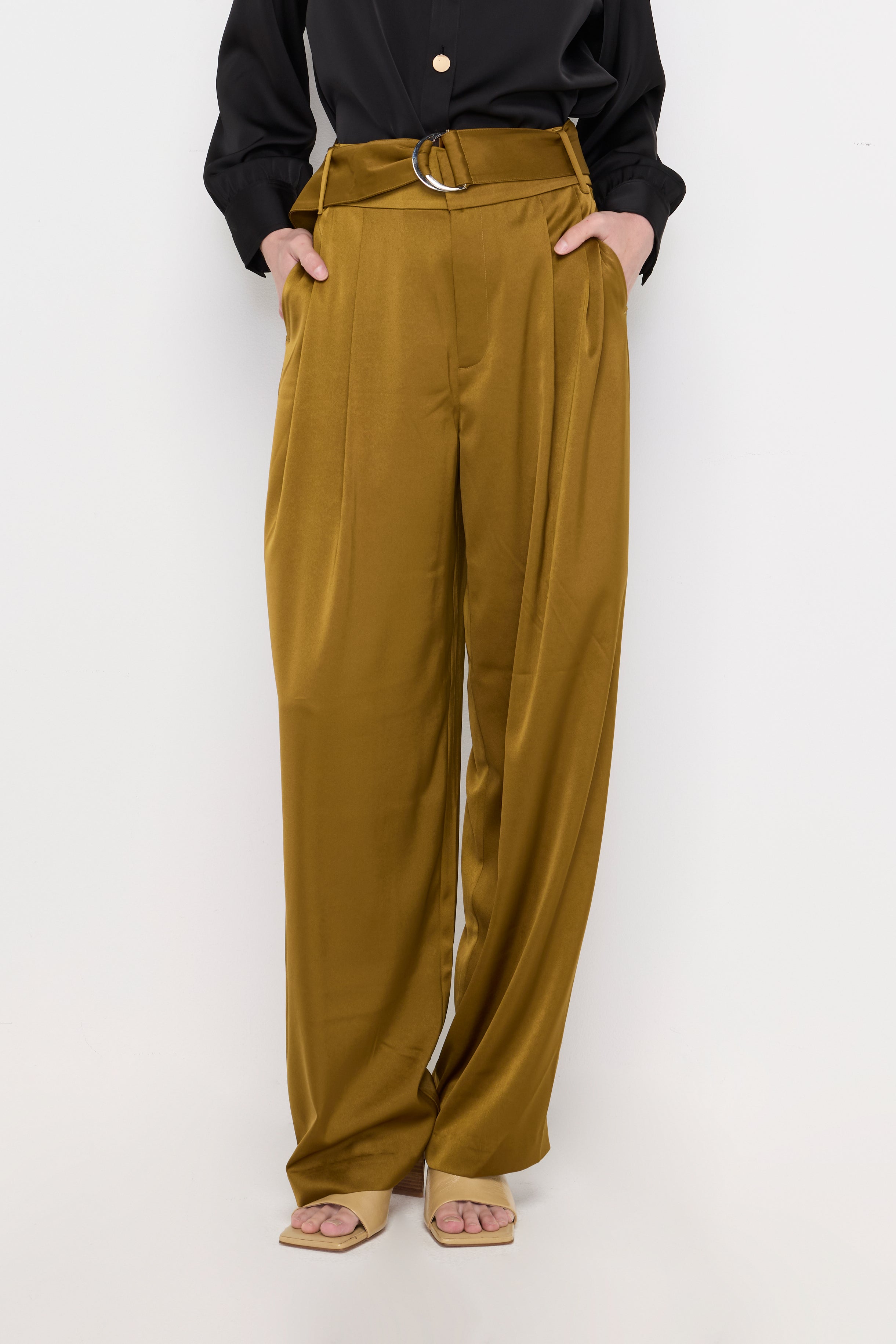 DOUBLE-RING BELTED WIDE-LEG TROUSERS
