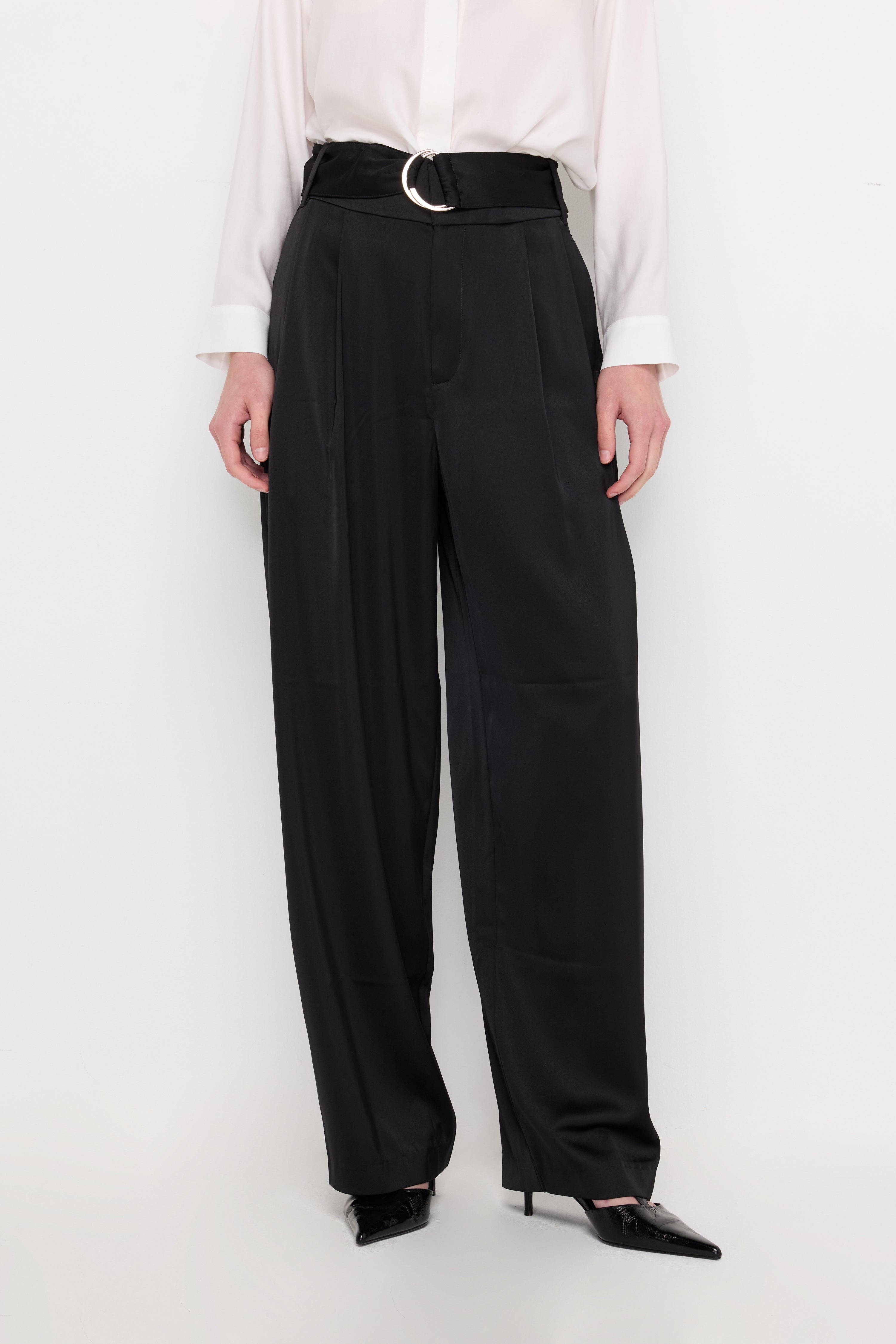DOUBLE-RING BELTED WIDE-LEG TROUSERS