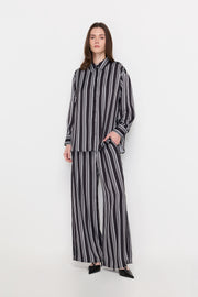 BOLD VERTICAL STRIPE WIDE-LEG TROUSERS