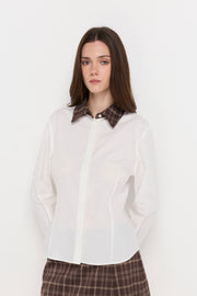 CONTRAST PLAID COLLAR BLOUSE