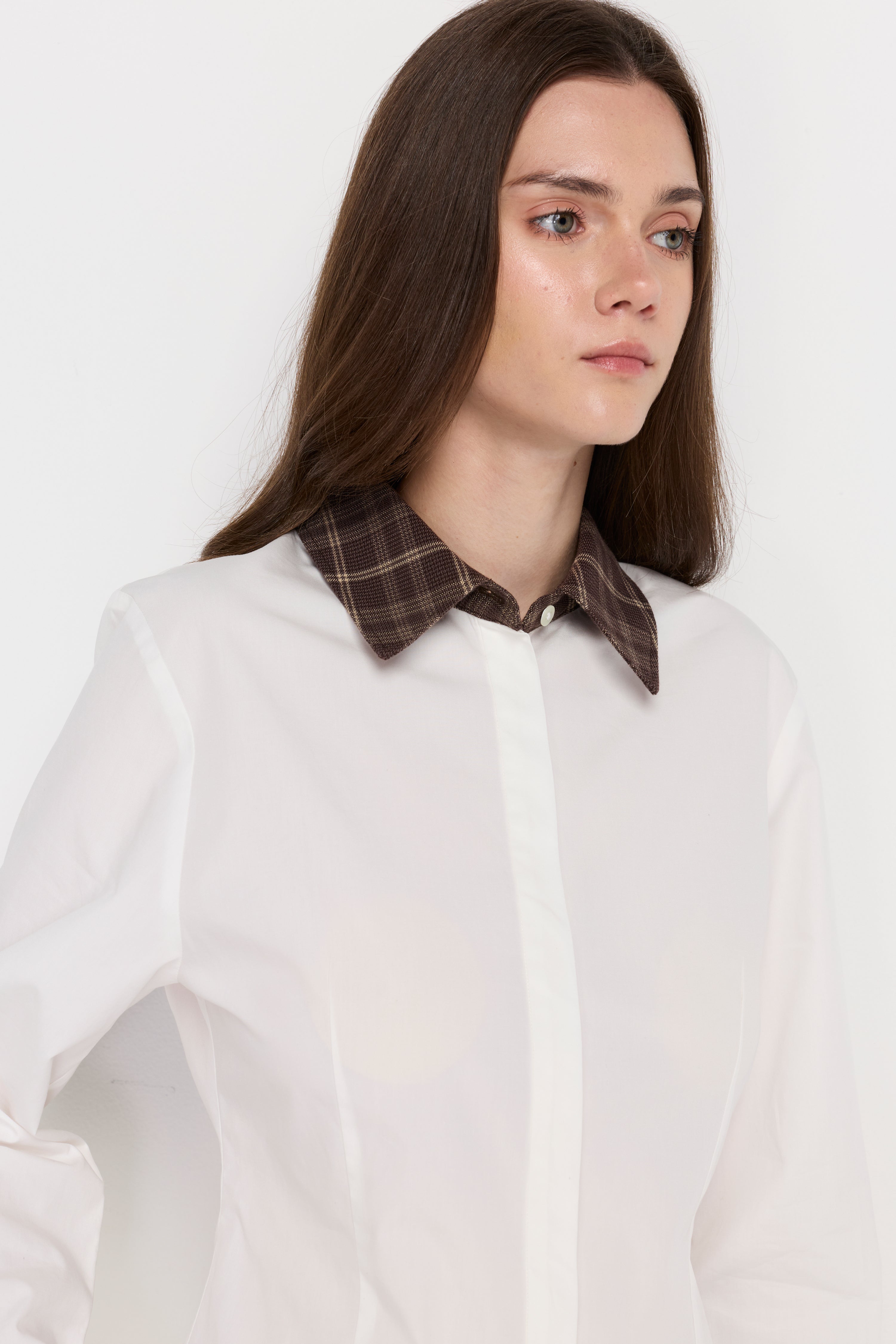 CONTRAST PLAID COLLAR BLOUSE