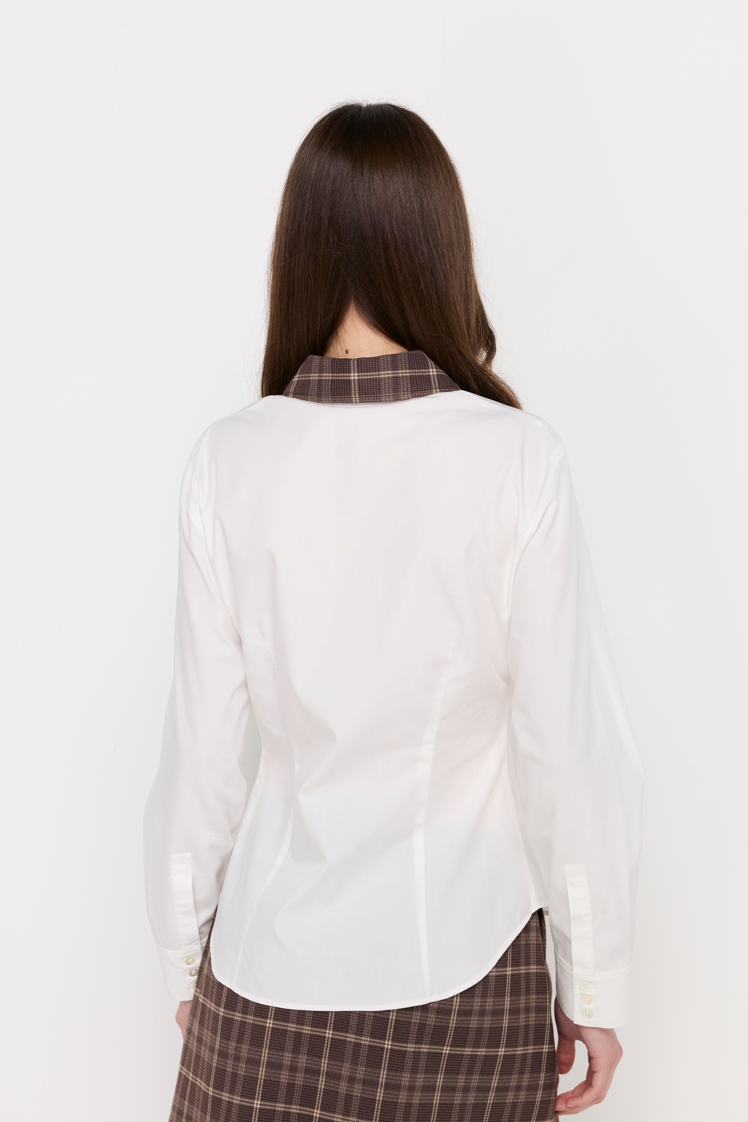 CONTRAST PLAID COLLAR BLOUSE