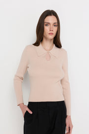 KEYHOLE COLLAR TEXTURED KNIT TOP