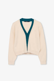 CONTRAST V-NECK KNIT CARDIGAN
