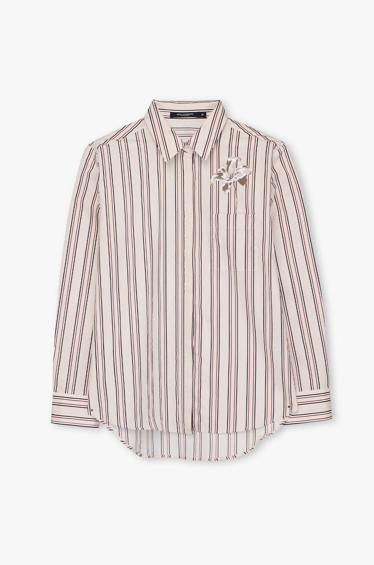 เสื้อเชิ้ตปักลายดอกไม้ลายทาง
