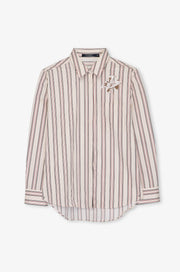เสื้อเชิ้ตปักลายดอกไม้ลายทาง