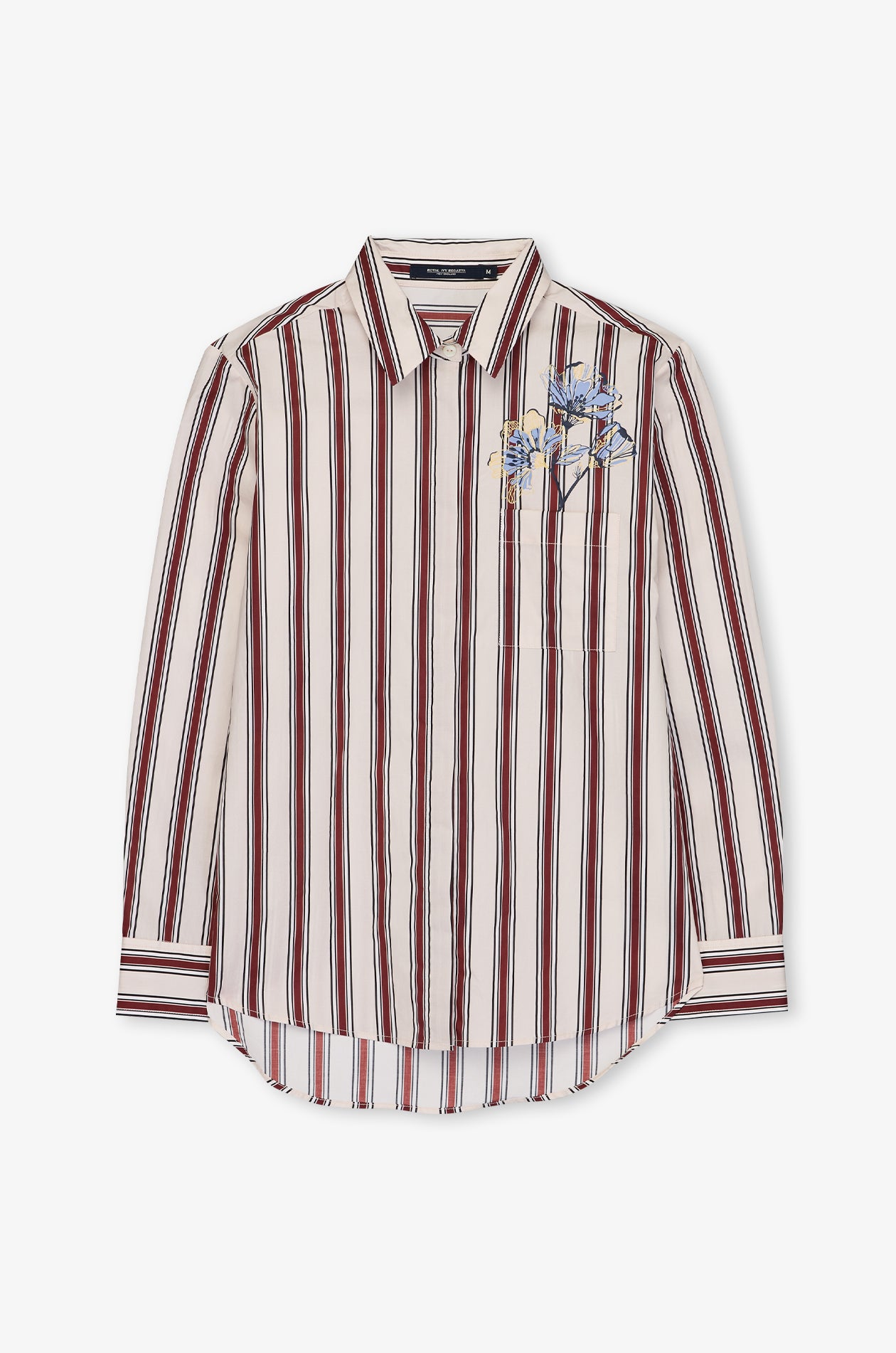 เสื้อเชิ้ตปักลายดอกไม้ลายทาง