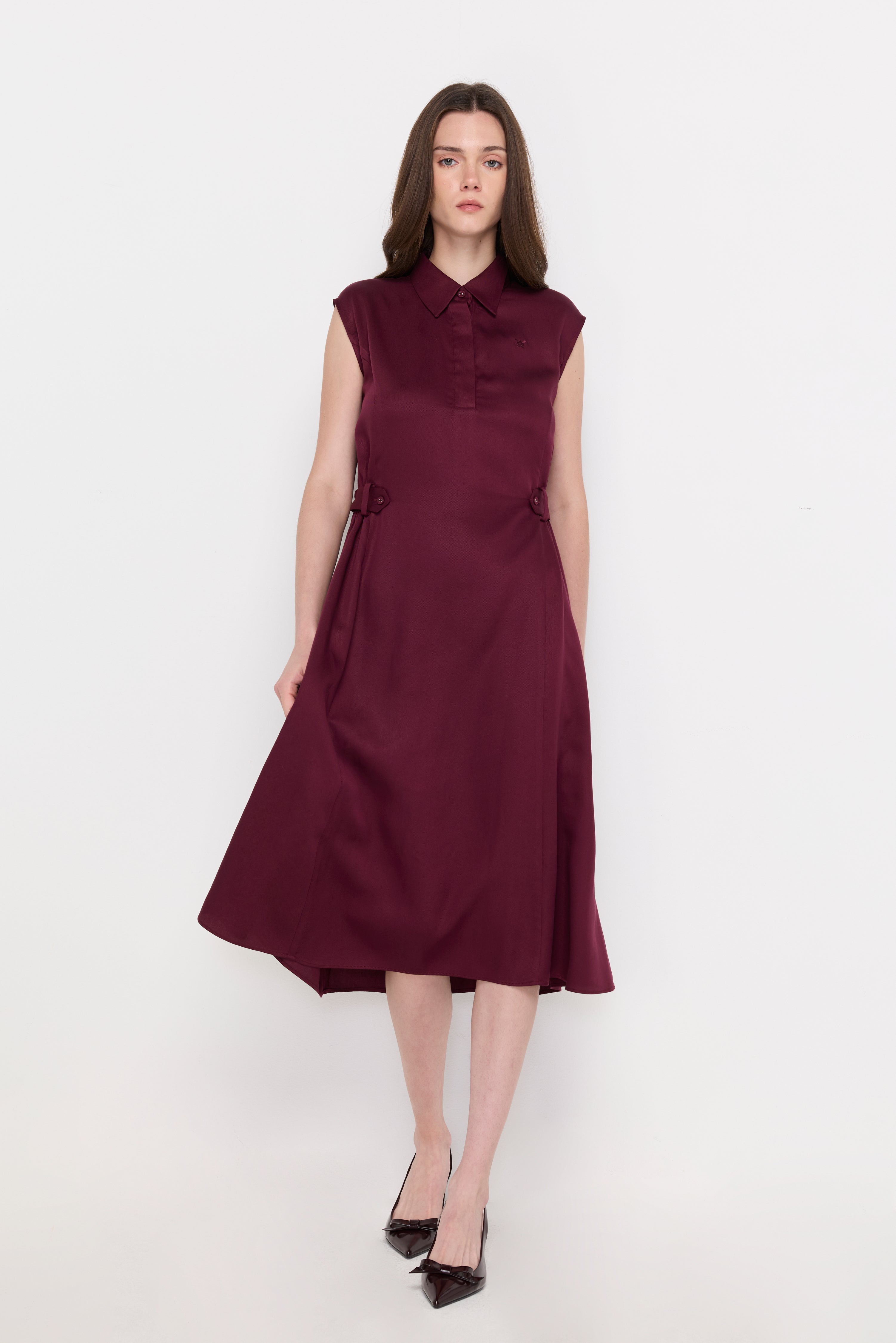 SIDE-BUCKLE A-LINE MIDI DRESS