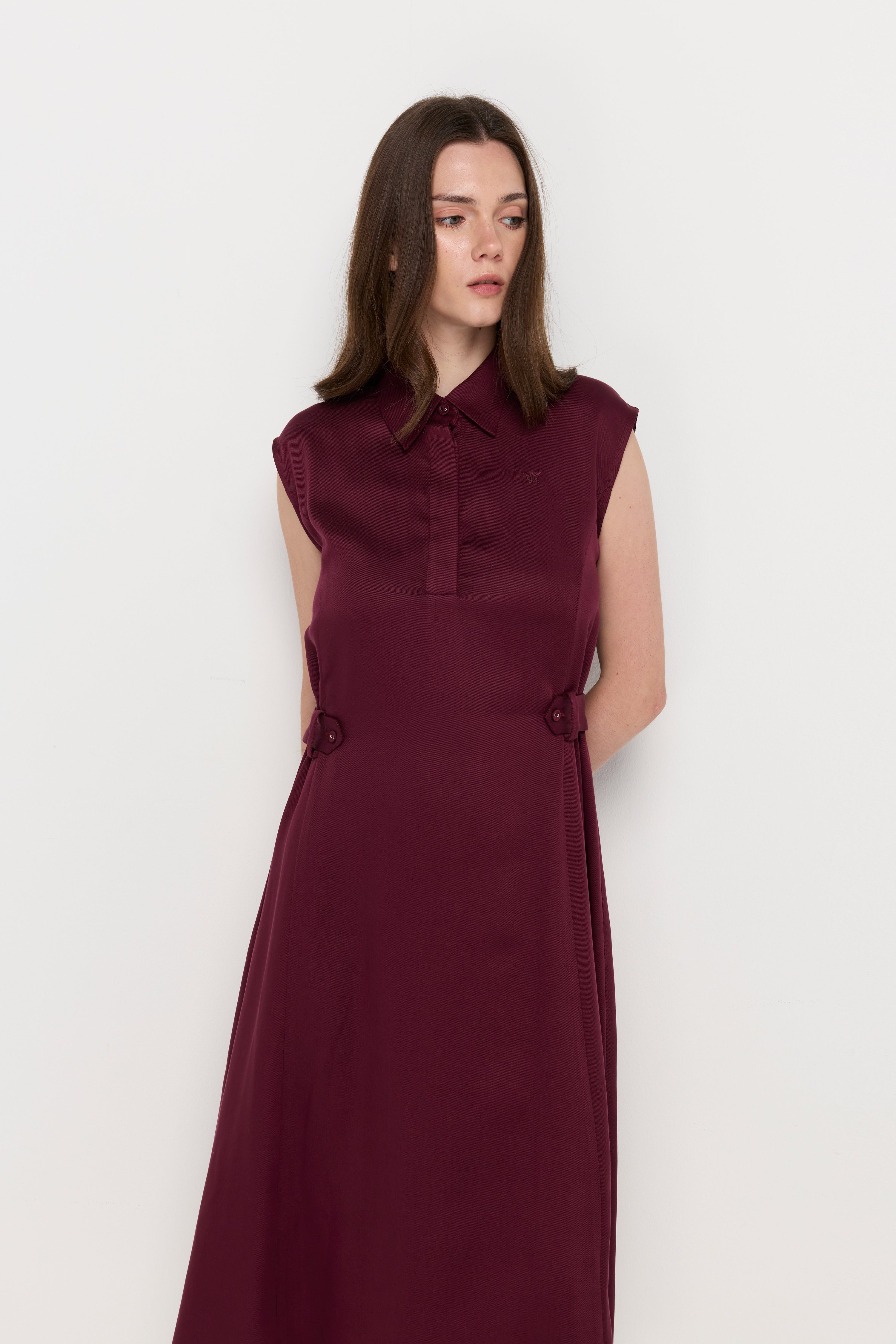 SIDE-BUCKLE A-LINE MIDI DRESS