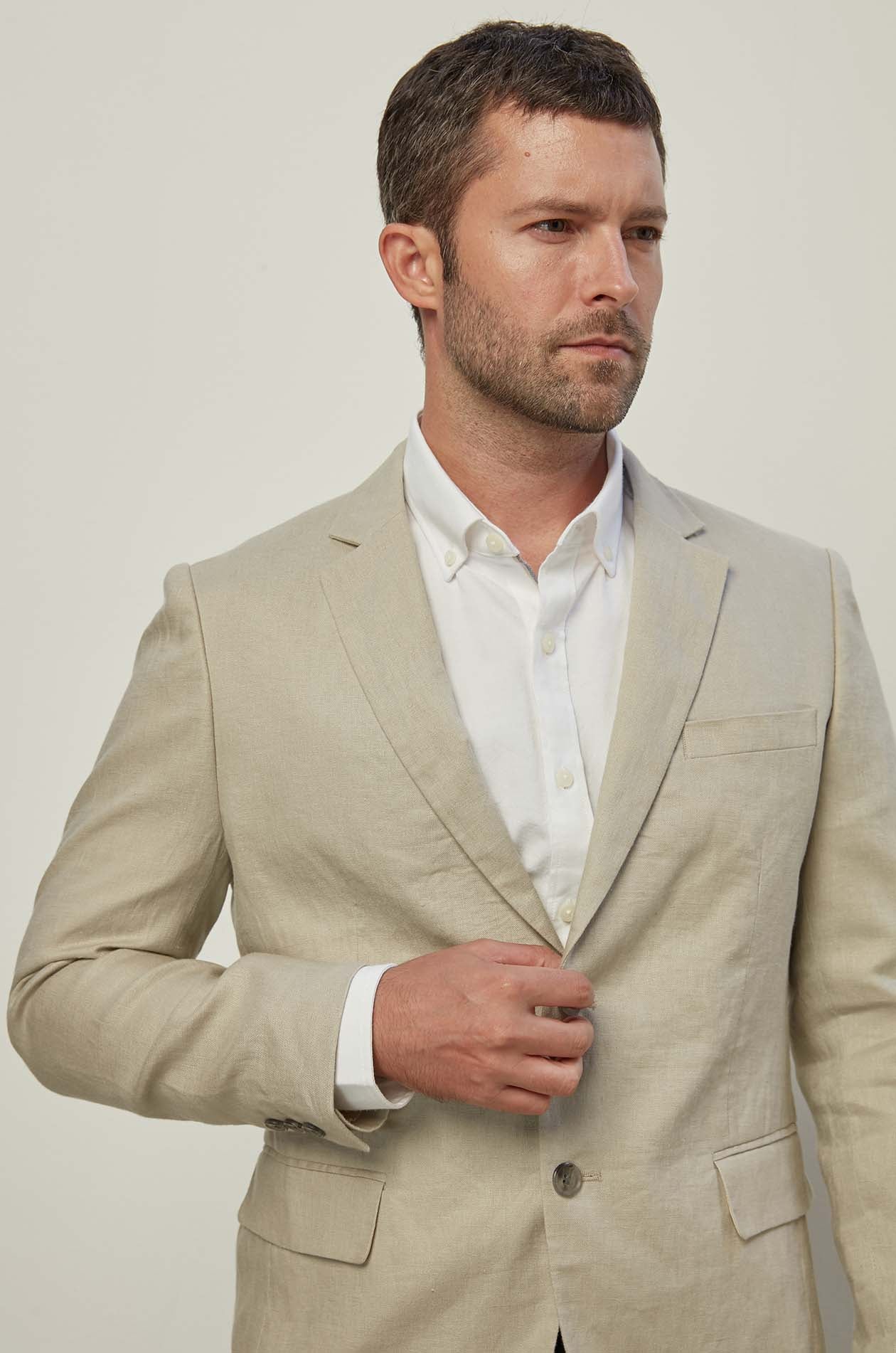 BEIGE TWILL LINEN BLAZER