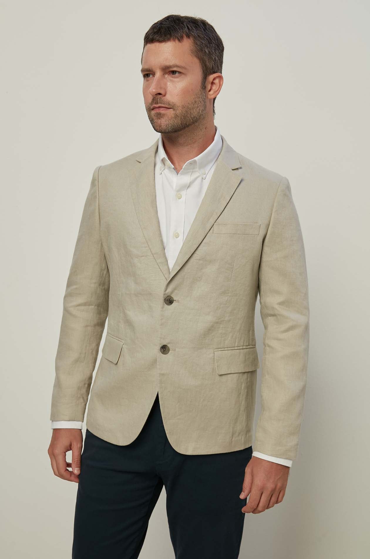 BEIGE TWILL LINEN BLAZER