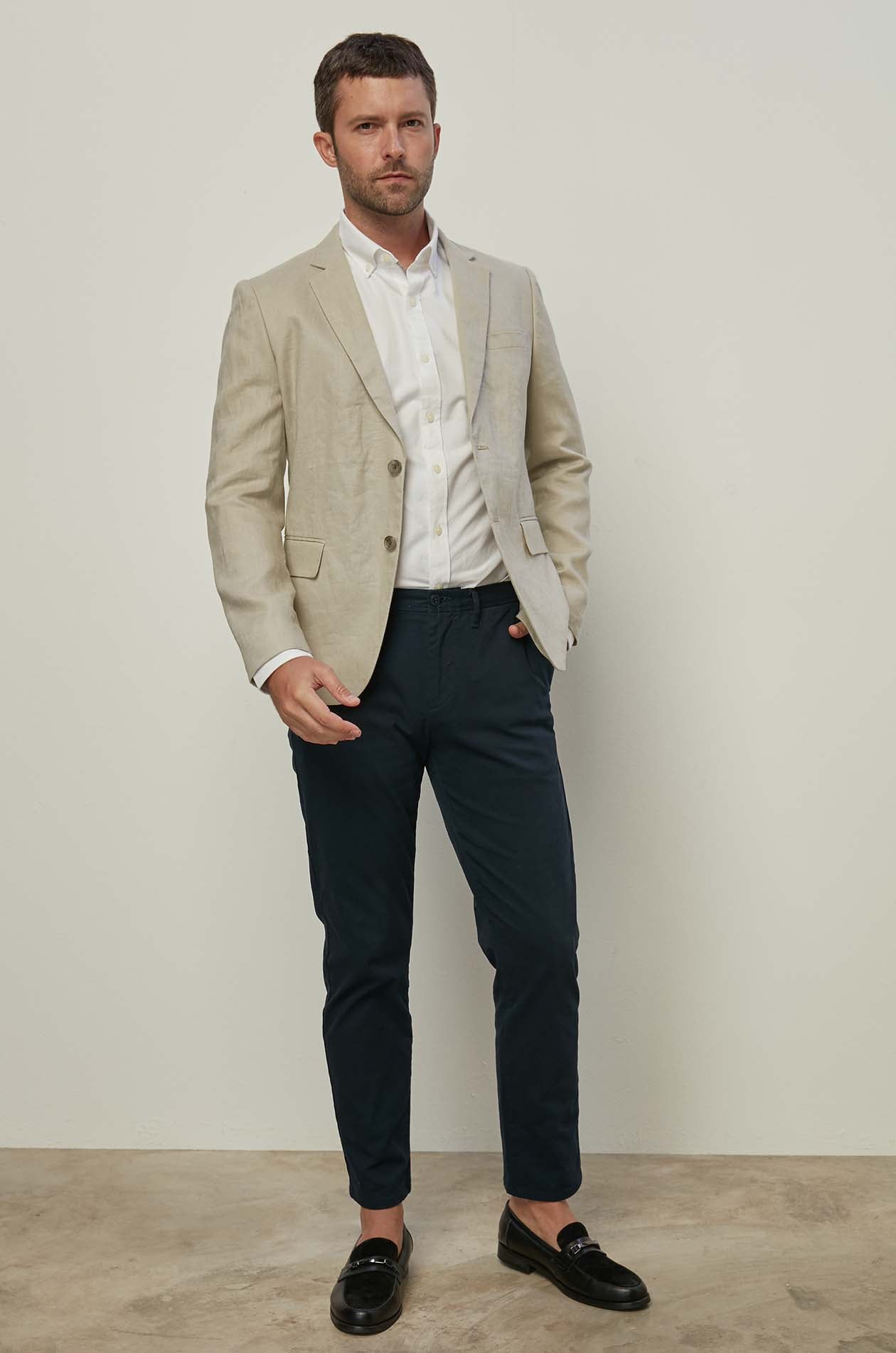 BEIGE TWILL LINEN BLAZER