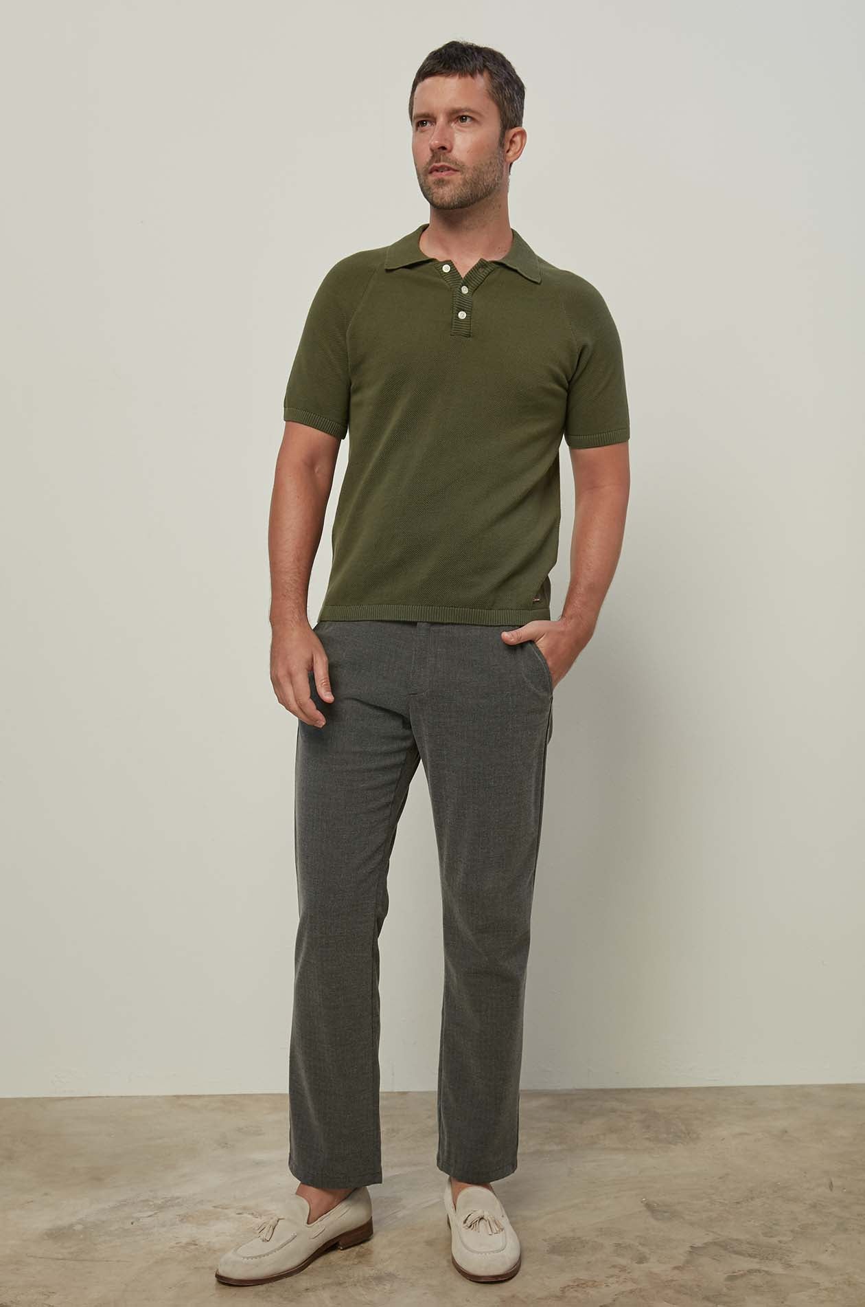 RIBBED TRIM POLO SHIRT