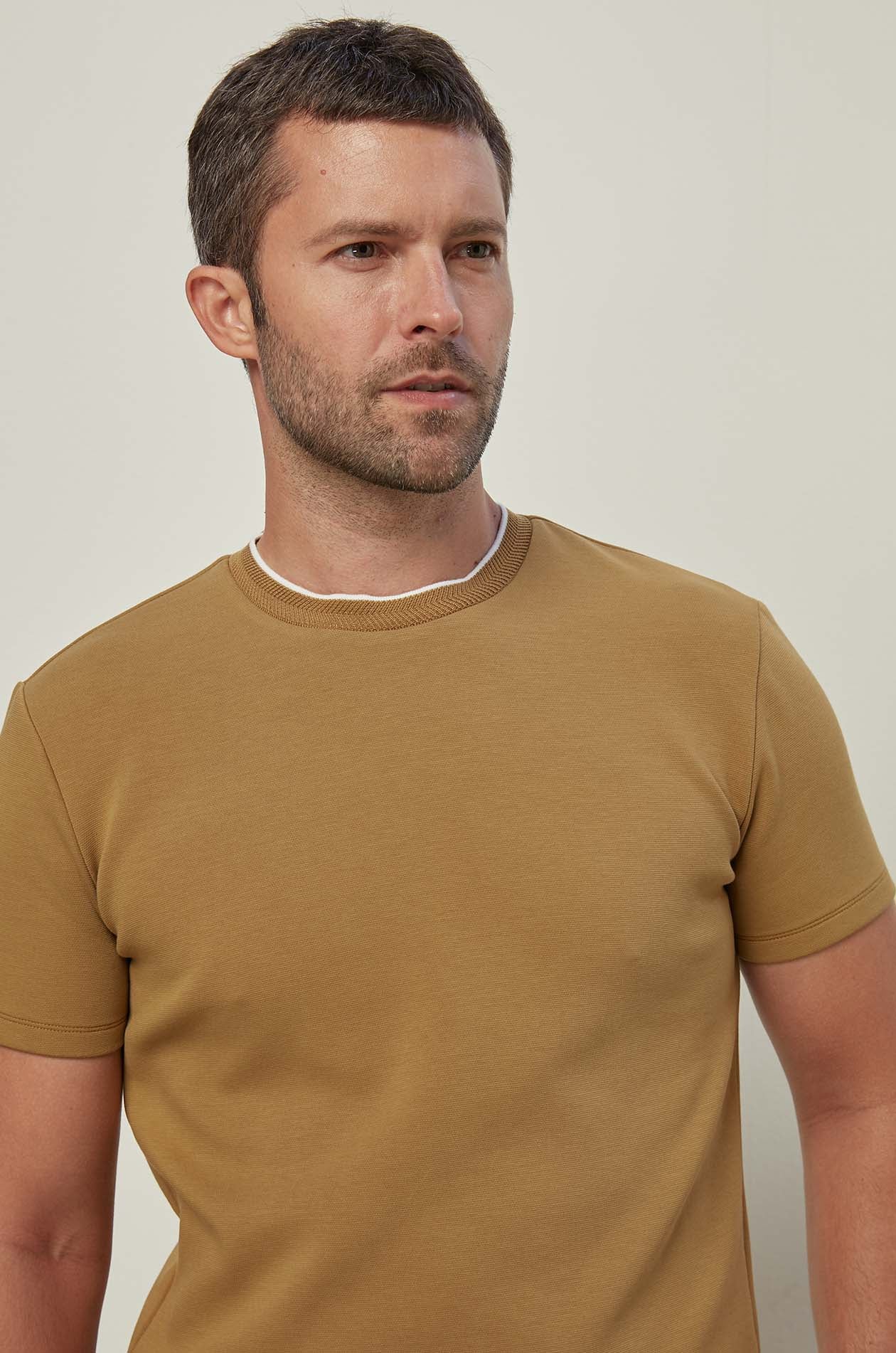 HERRINGBONE TRIM JERSEY TEE