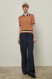 DRAWSTRING CONTRAST PIPING PANTS