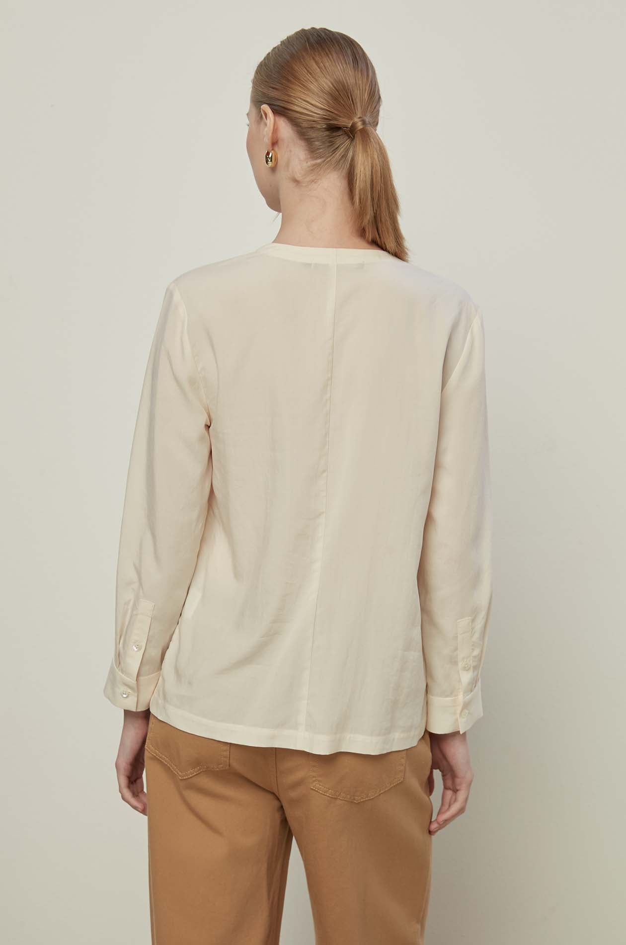COWL NECK BUTTON-UP BLOUSE
