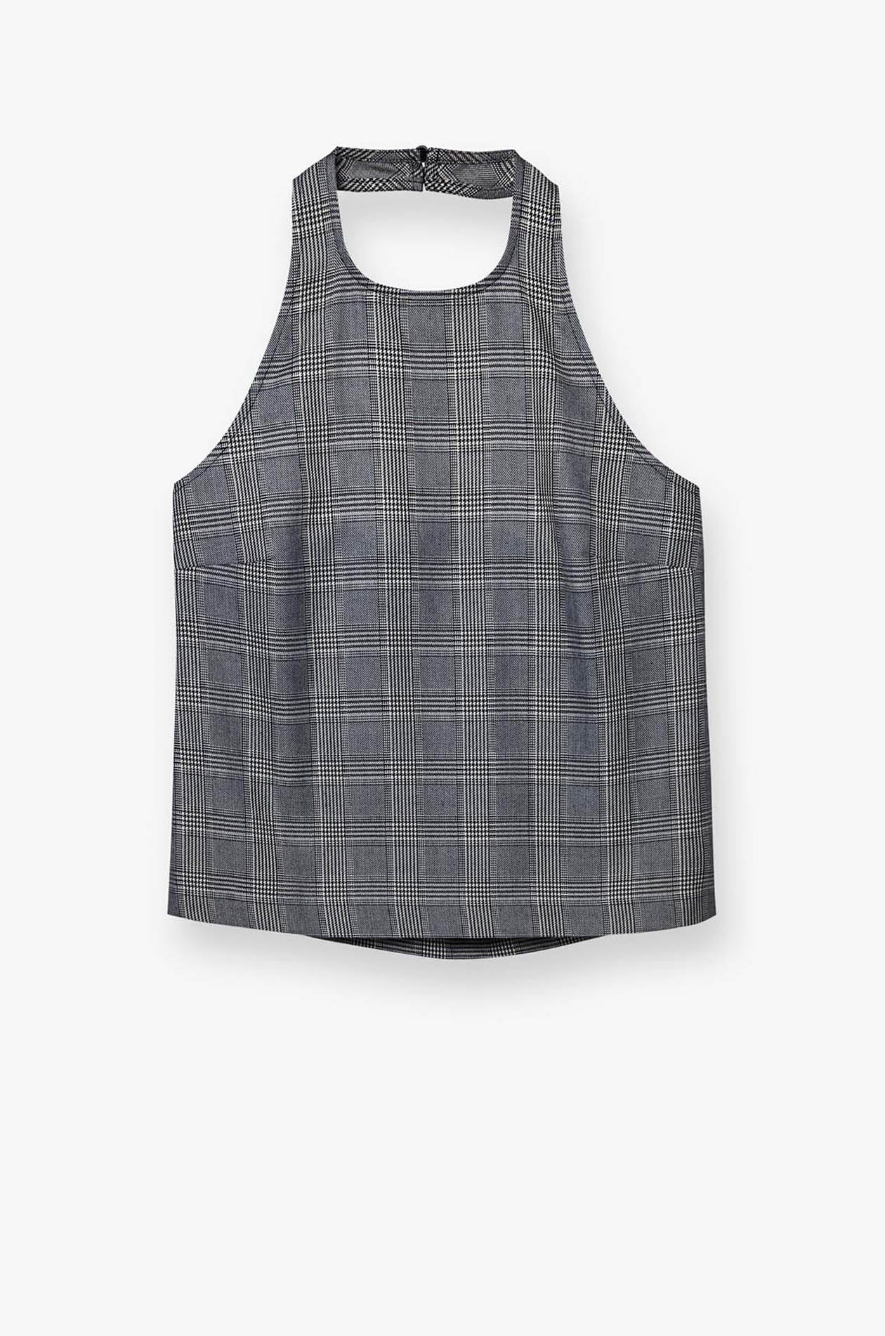 CHECKERED HALTER NECK TOP