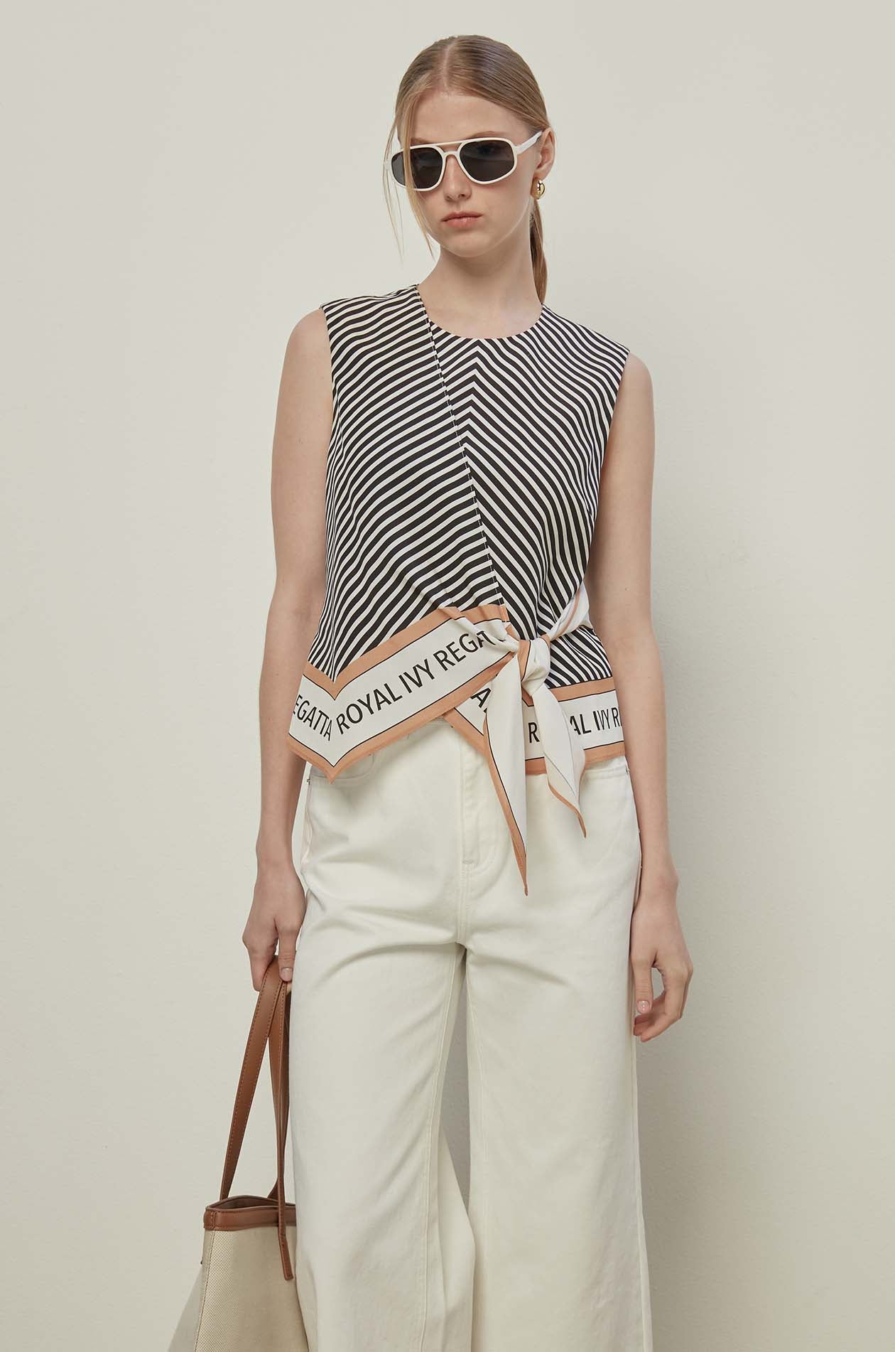 TIE-FRONT STRIPED BLOUSE