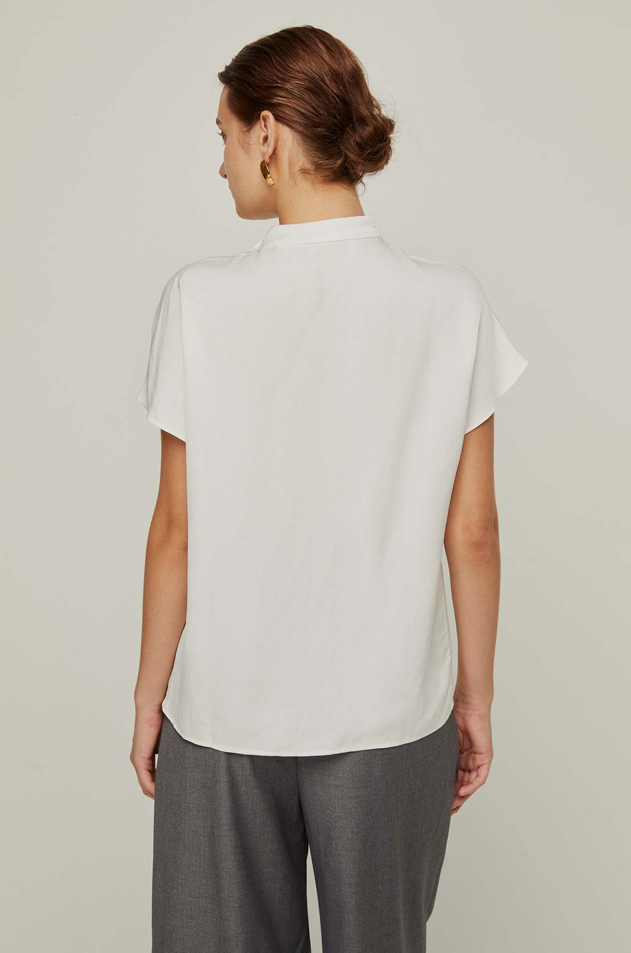 BUTTON-DOWN MOCK NECK BLOUSE