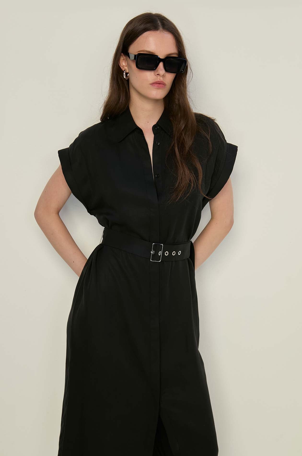 BASIC ROLL UP SLEEVE SHIRT DRESS