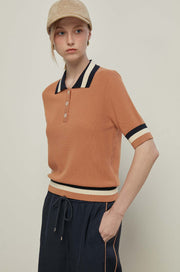 STRIPED COLLAR RIBBED KNIT POLO