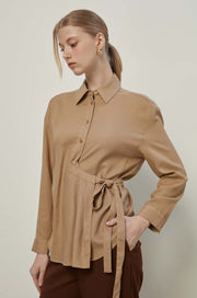 LONG SLEEVE TIE WAIST SHIRT