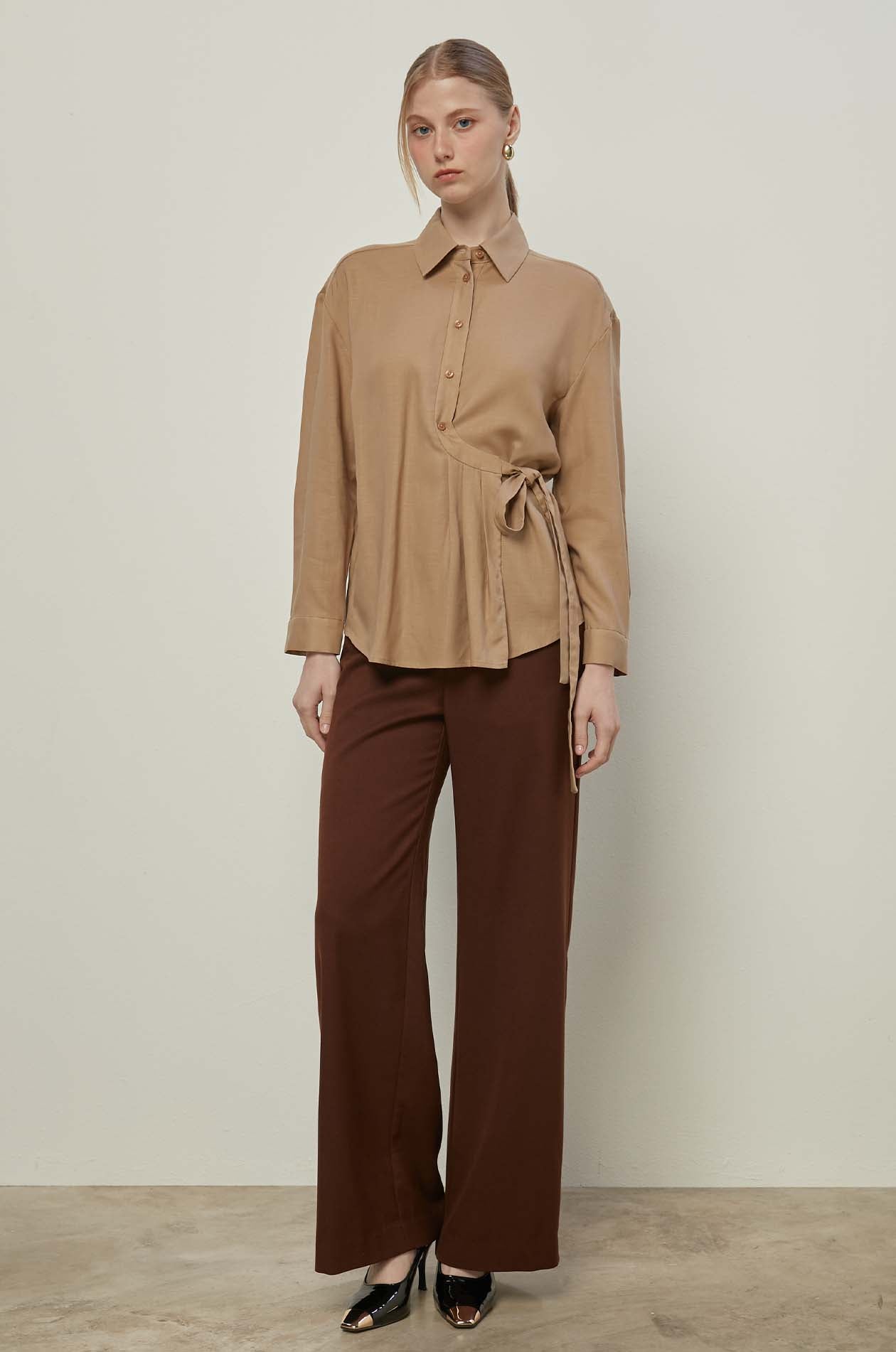 LONG SLEEVE TIE WAIST SHIRT