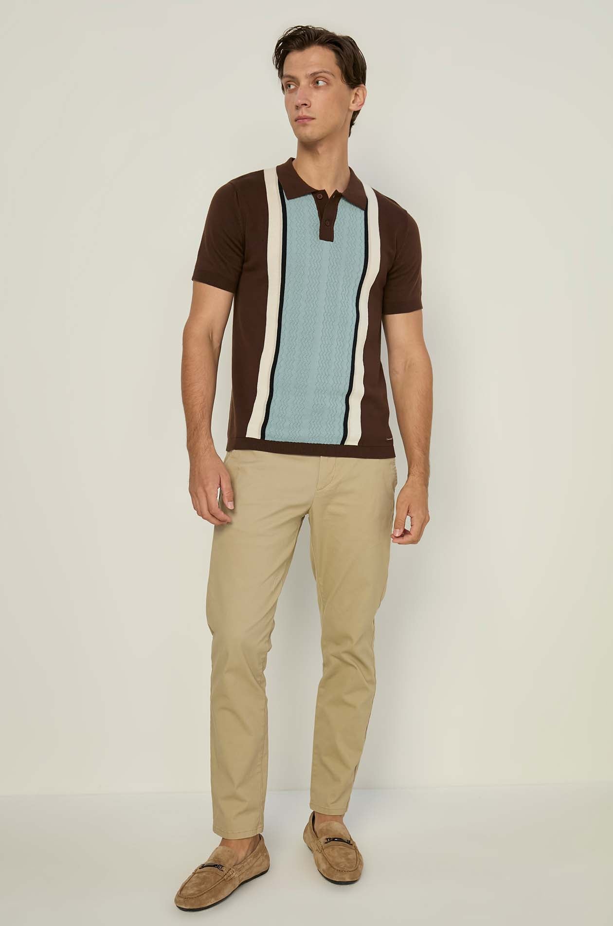 COLOR BLOCK TEXTURED KNIT POLO SHIRT