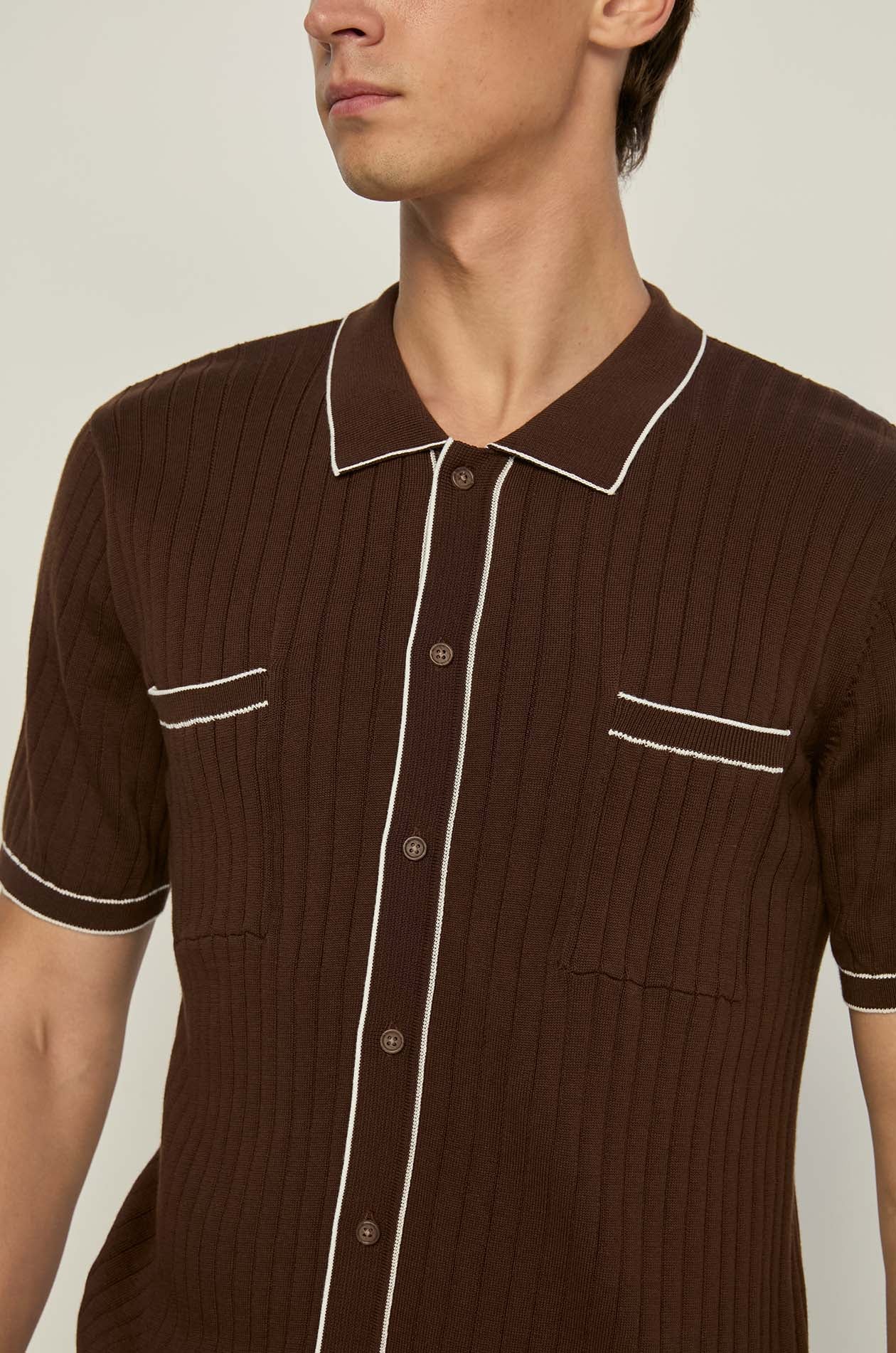 RIBBED POLO WITH CONTRAST PIPING