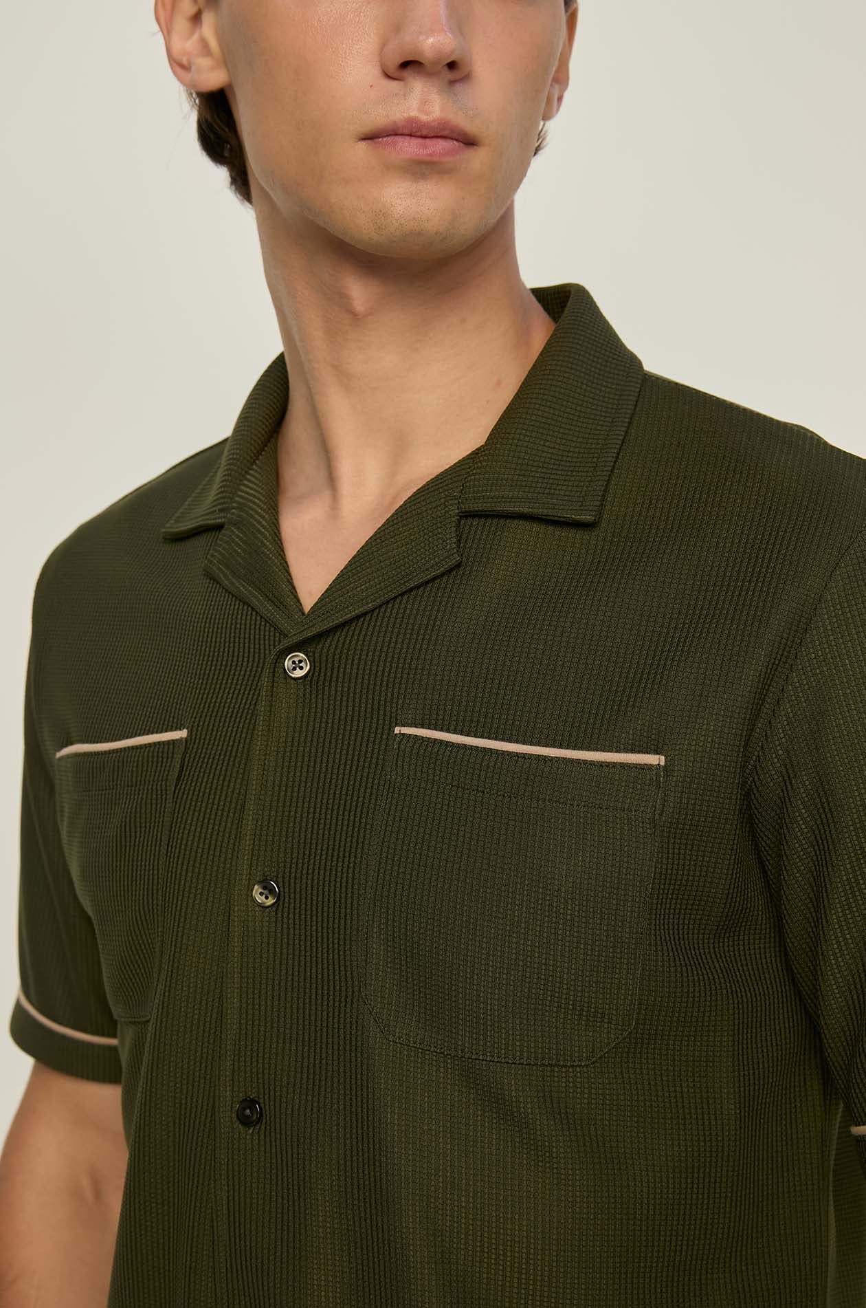 SHORT SLEEVE WAFFLE JACQUARD SHIRT