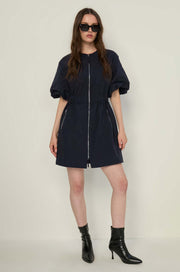 PUFF SLEEVE ZIP-UP DRESS