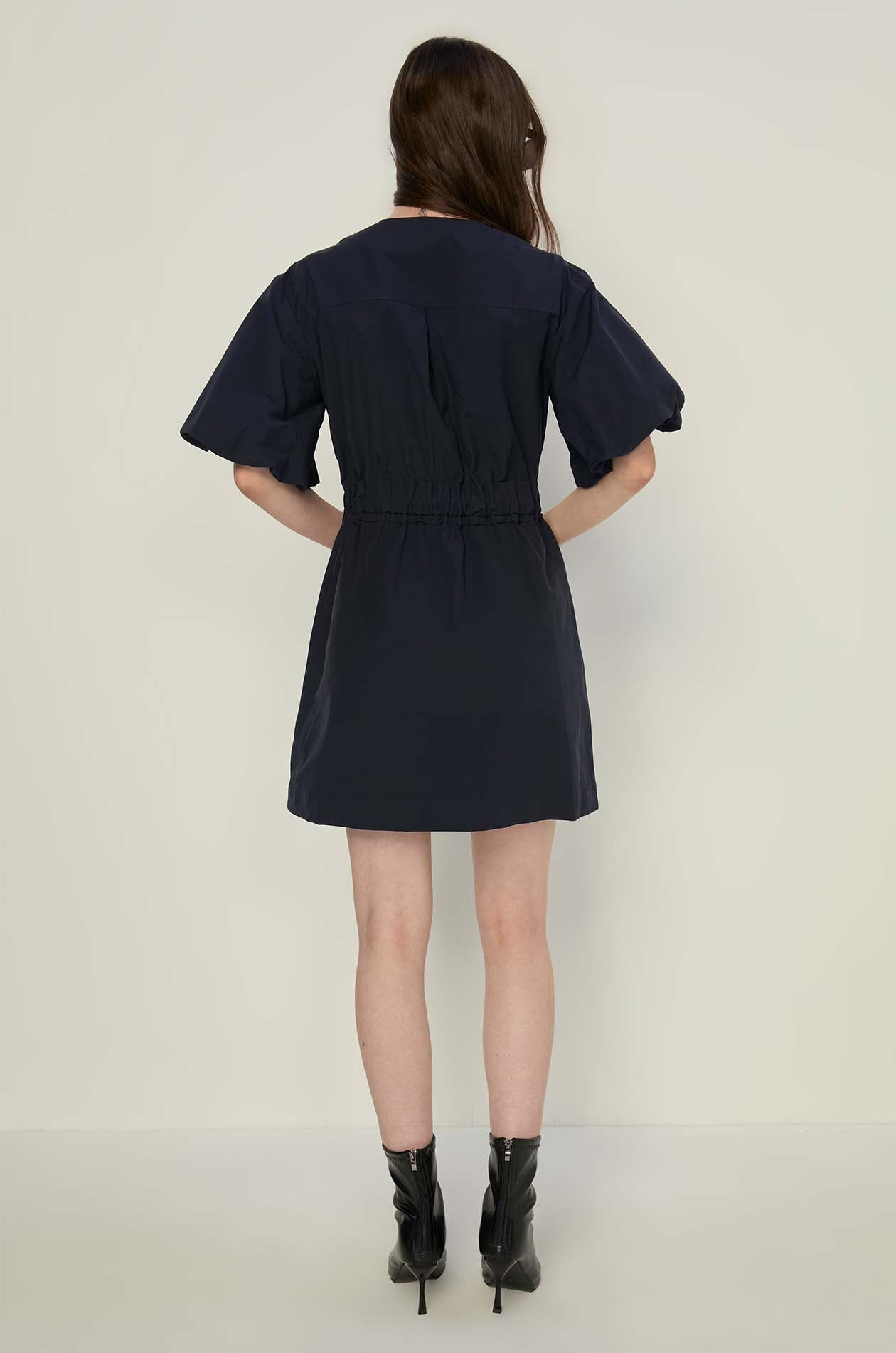 PUFF SLEEVE ZIP-UP DRESS