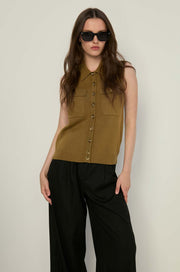 SLEEVELESS BUTTON-UP TOP