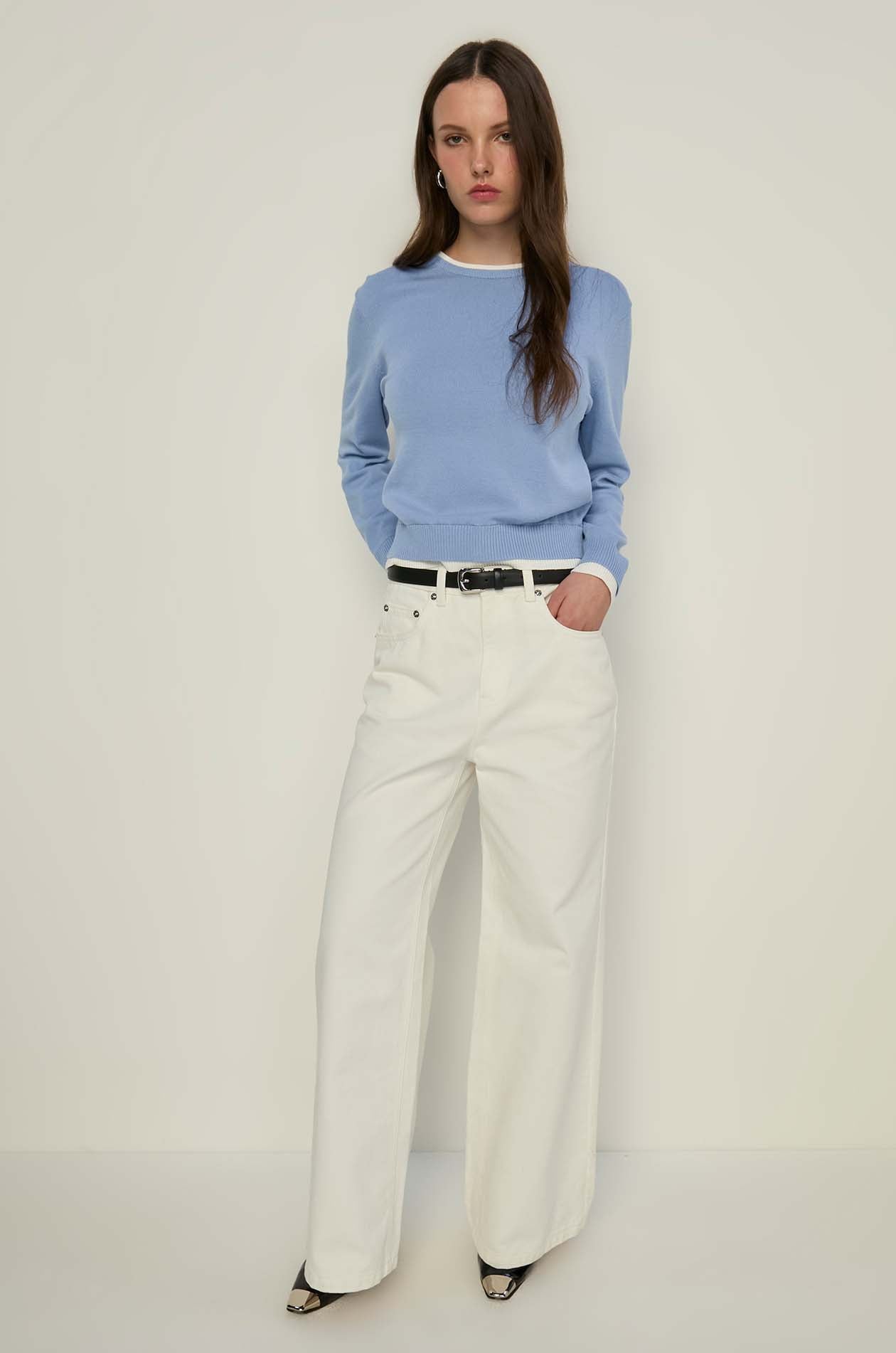 LONG SLEEVE CONTRAST TRIM TOP