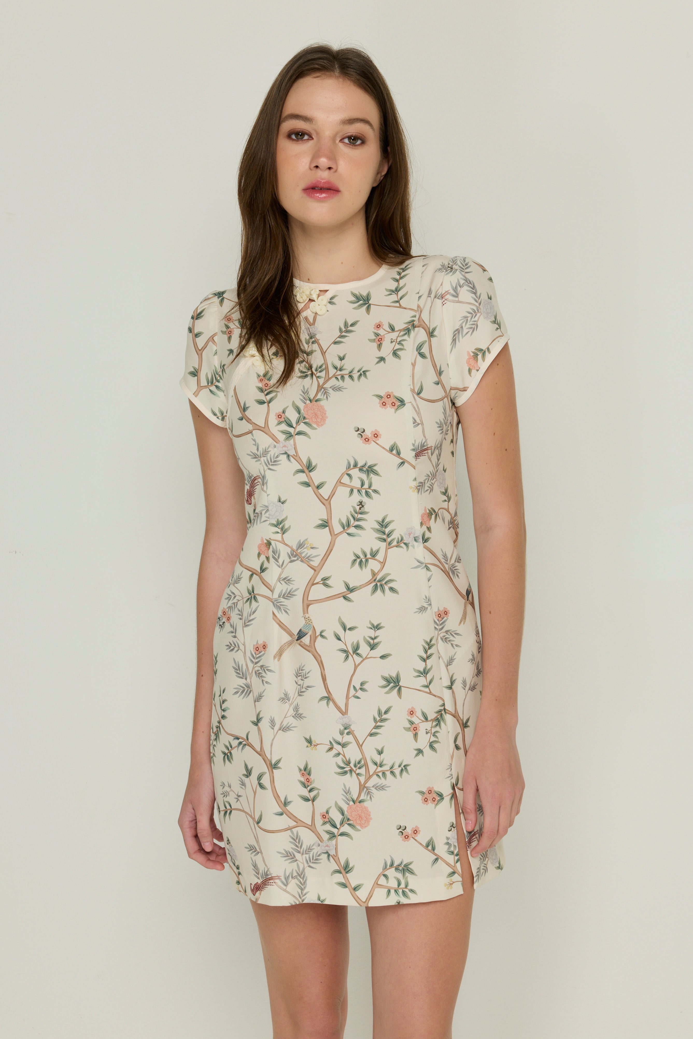 CHINESE STYLE PUFF SLEEVE SHORT DRESS